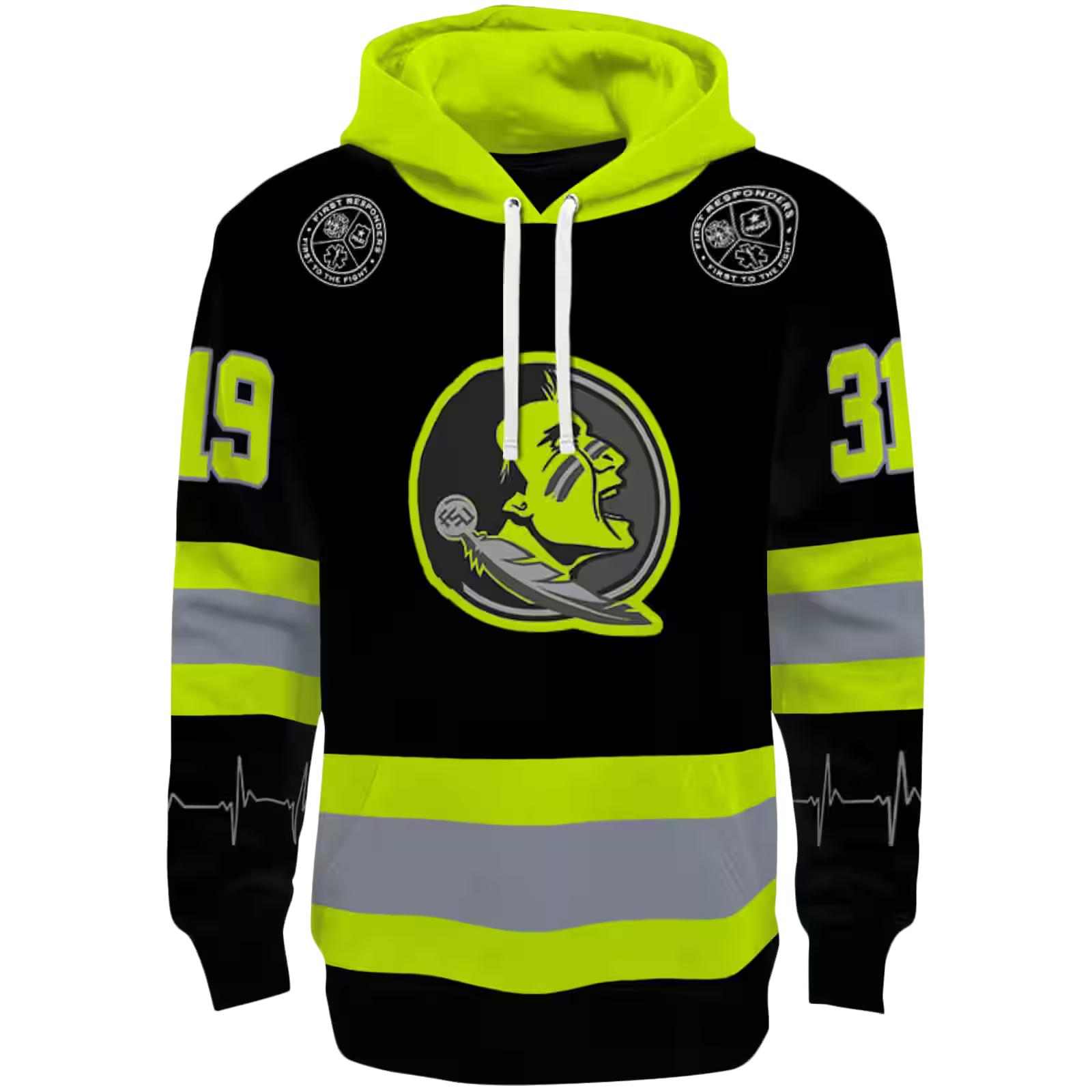 Customized Florida State Seminoles Safety Motif Black Neon Green Hoodie