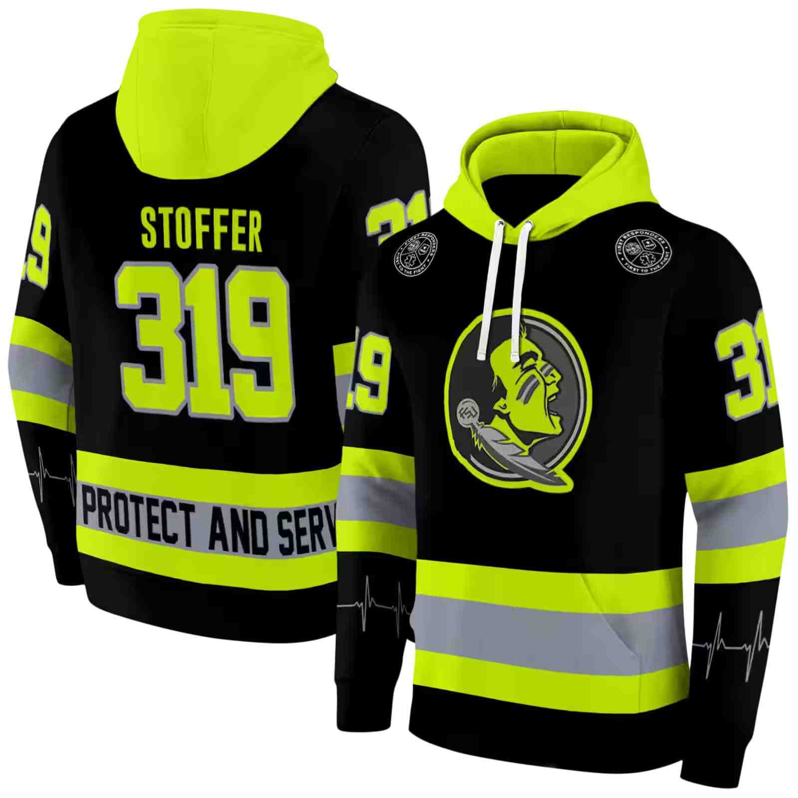 customized florida state seminoles safety motif black neon green hoodie fashion forward