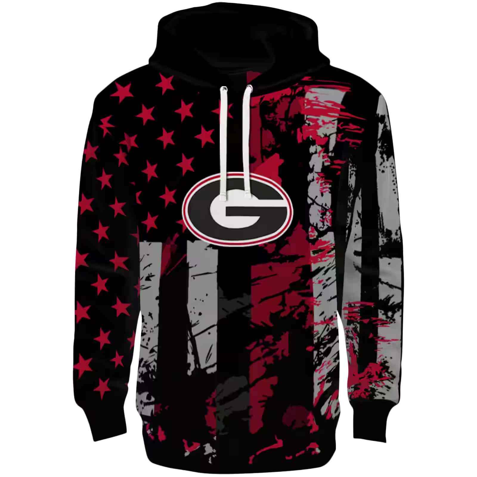 Customized Georgia Bulldogs Distressed Flag Red Black Hoodie