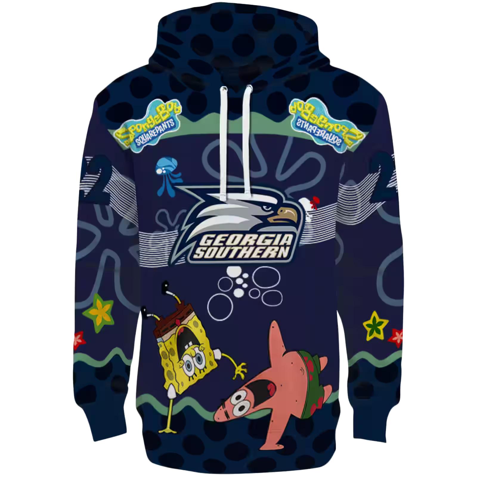 Customized Georgia Southern Eagles Spongebob Patrick Star Blue Navy Hoodie