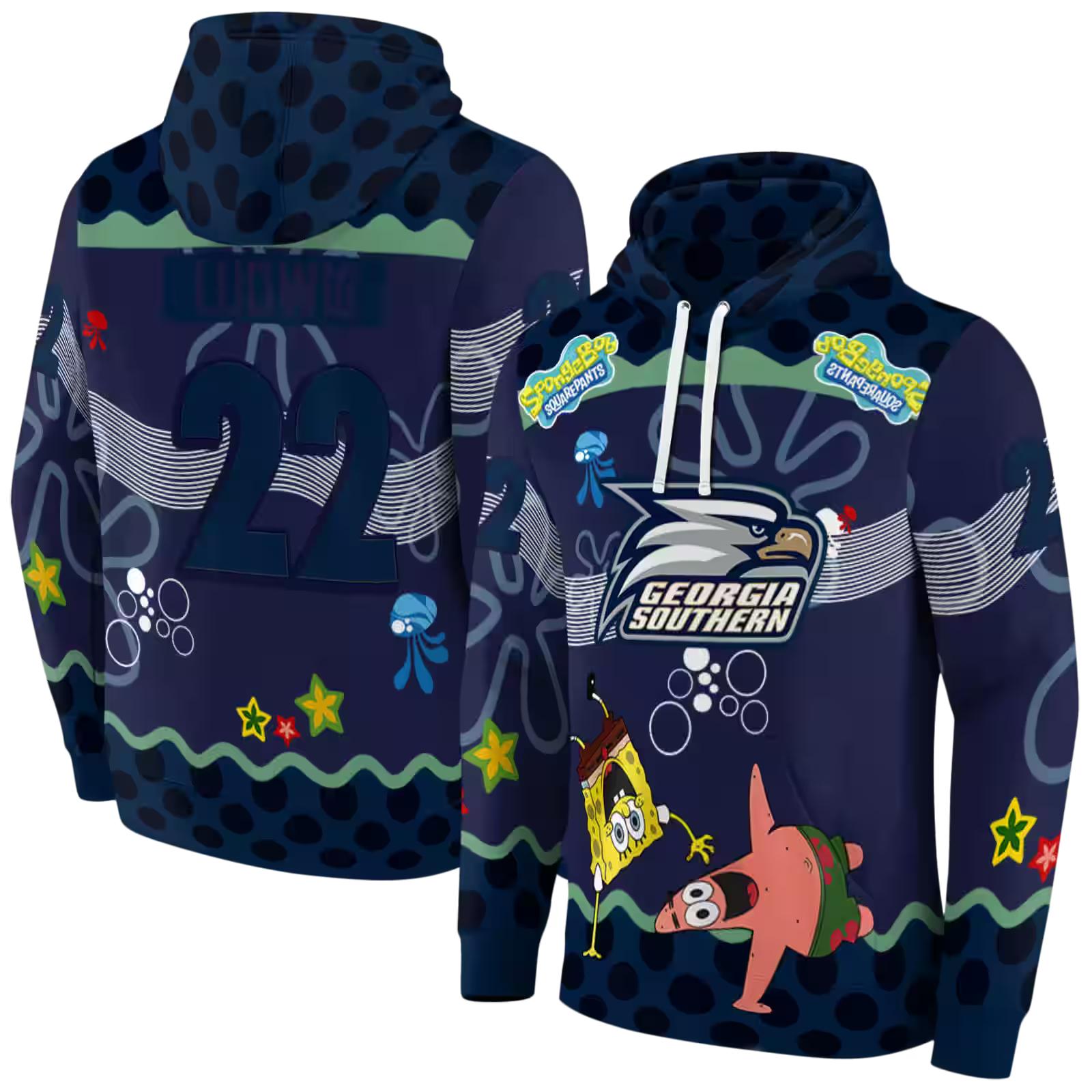 customized georgia southern eagles spongebob patrick star blue navy hoodie fashion forward
