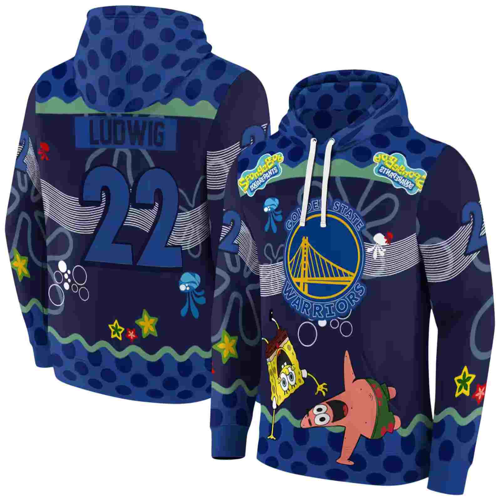 customized golden state warriors spongebob patrick star blue navy hoodie fashion forward