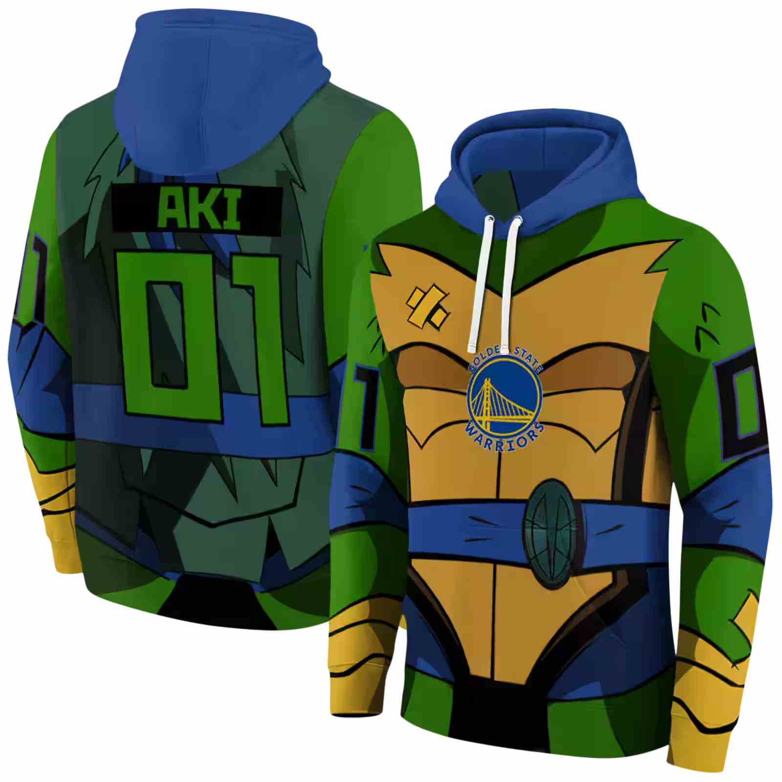 customized golden state warriors superhero armor blue green hoodie fashion forward