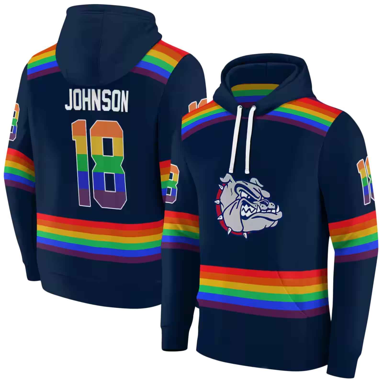 customized gonzaga bulldogs rainbow stripes blue hoodie fashion forward