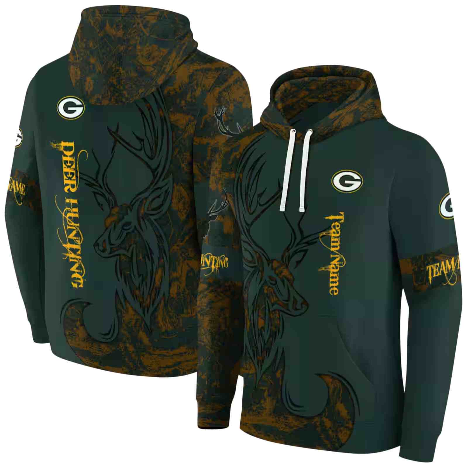 customized green bay packers deer silhouette green hoodie fashion forward