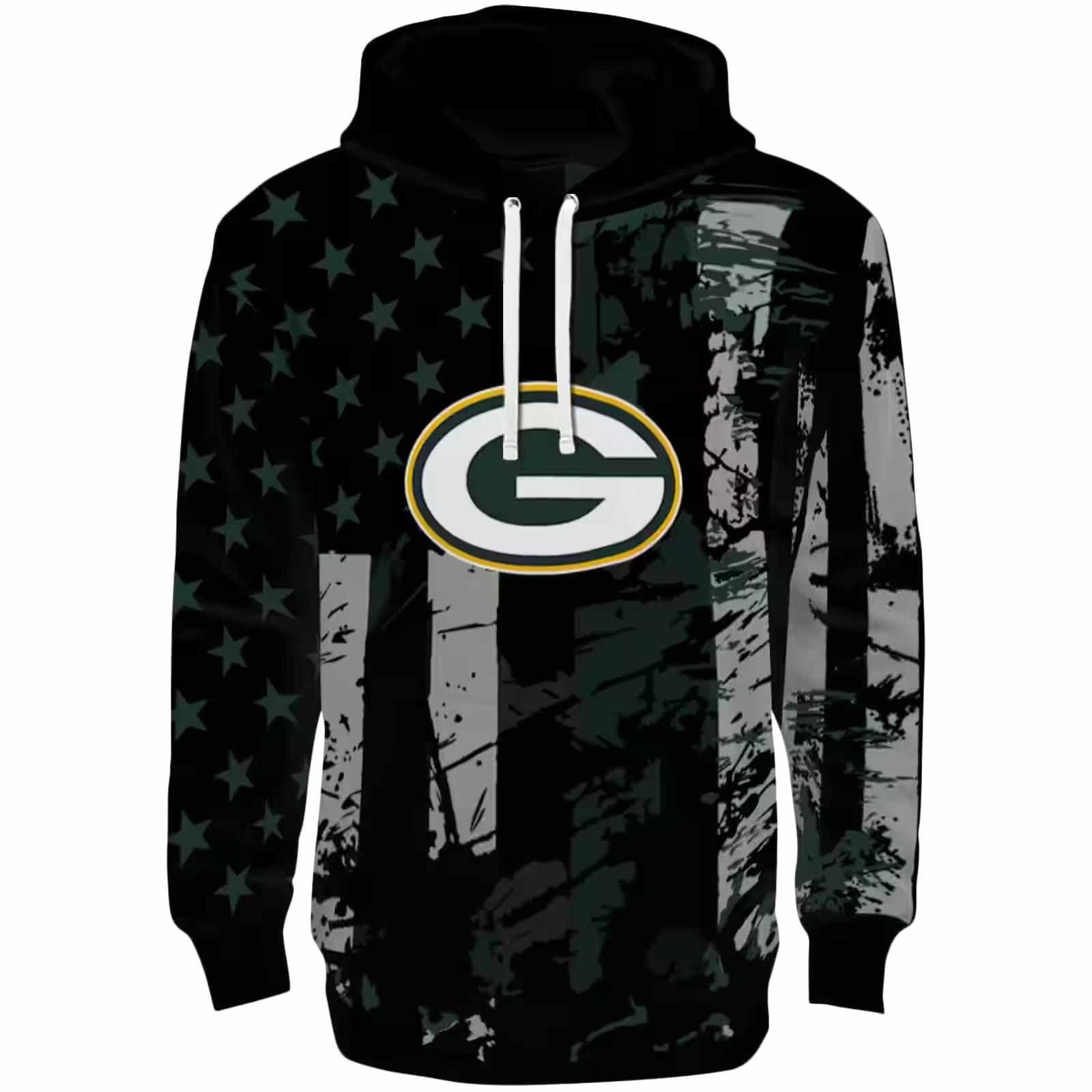 Customized Green Bay Packers Distressed Flag Green Black Hoodie