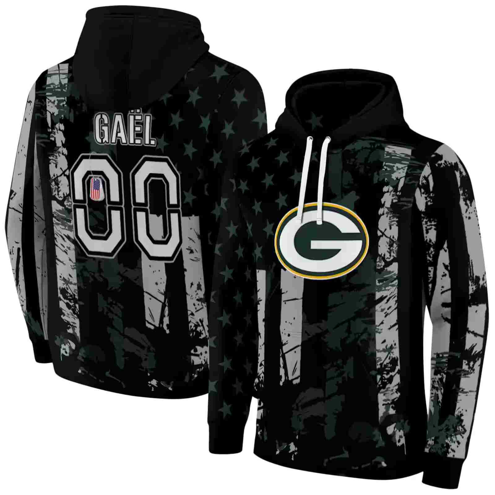 customized green bay packers distressed flag green black hoodie fashion forward