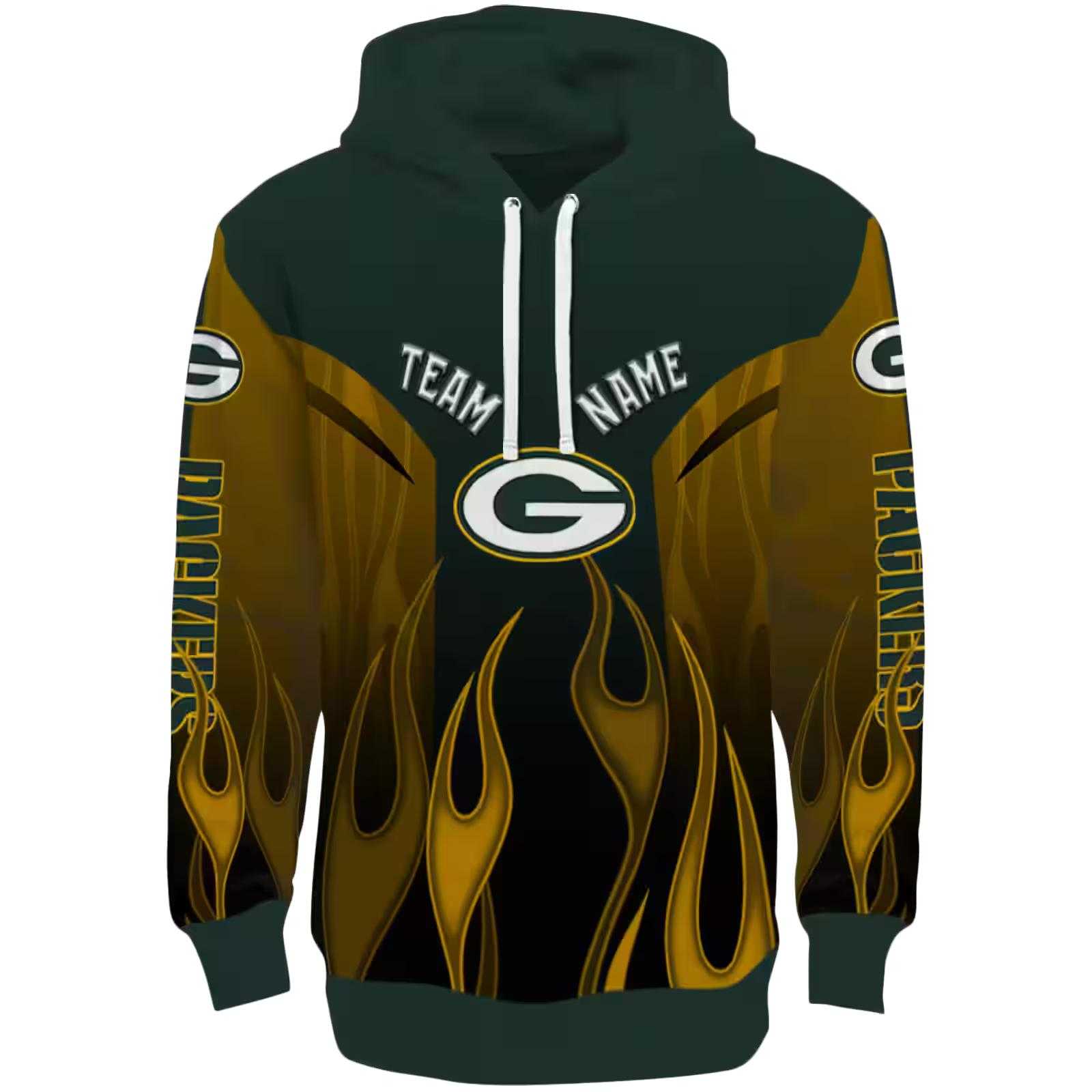 Customized Green Bay Packers Flame Design Green Hoodie