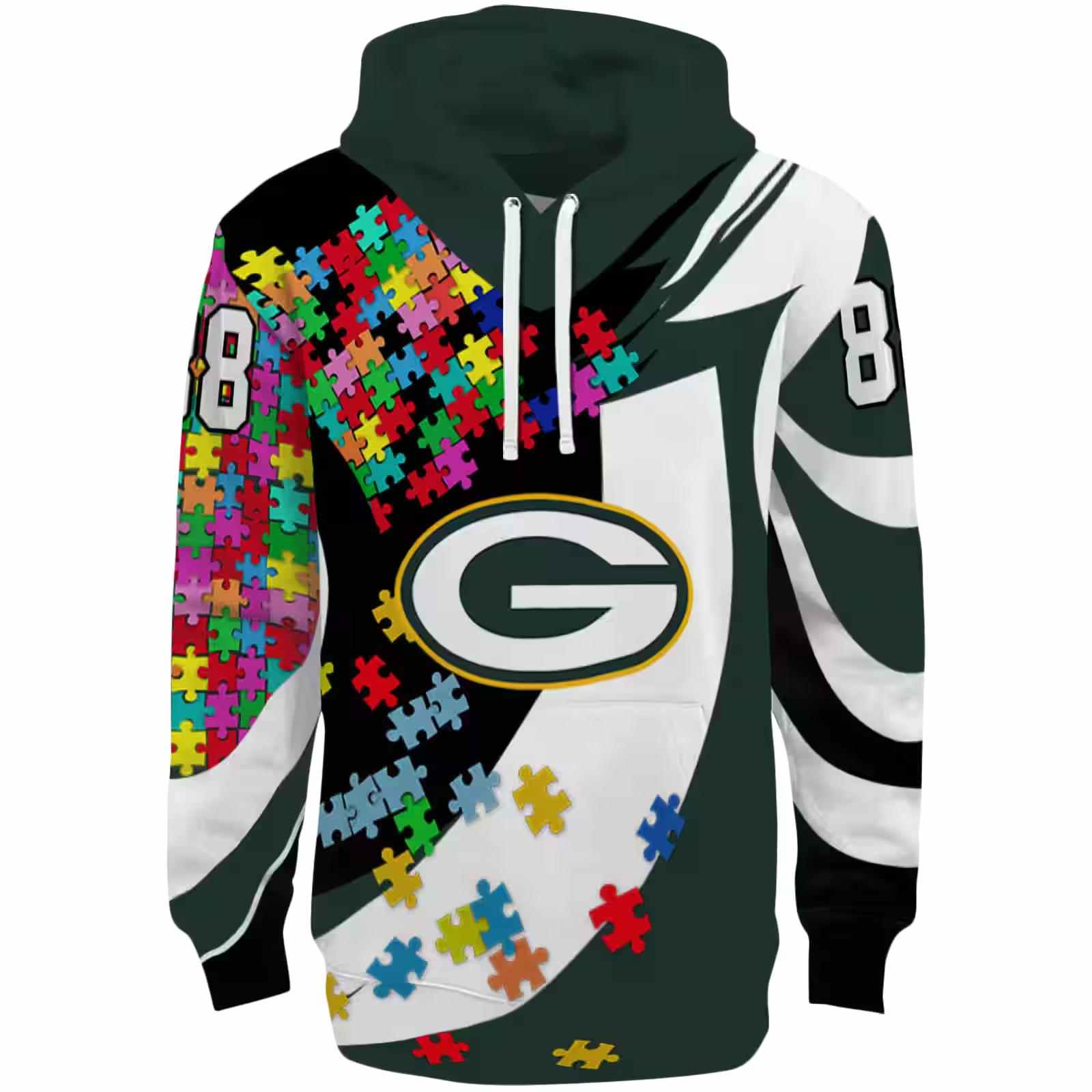 Customized Green Bay Packers Puzzle Pieces Green Hoodie