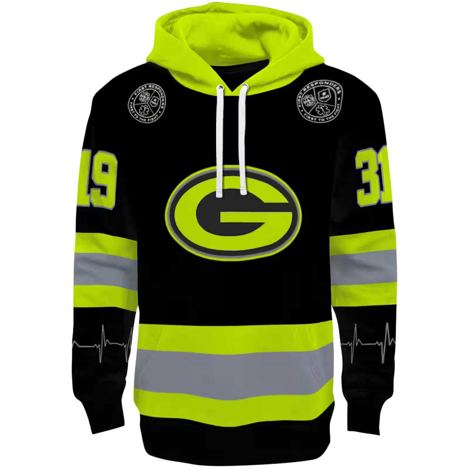 Customized Green Bay Packers Safety Motif Black Neon Green Hoodie