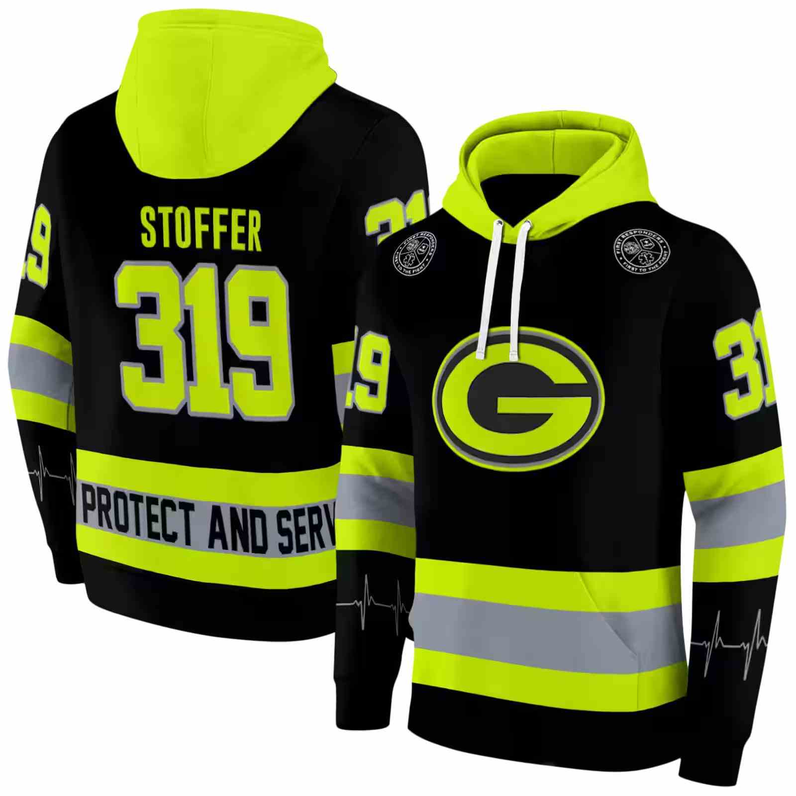 customized green bay packers safety motif black neon green hoodie fashion forward