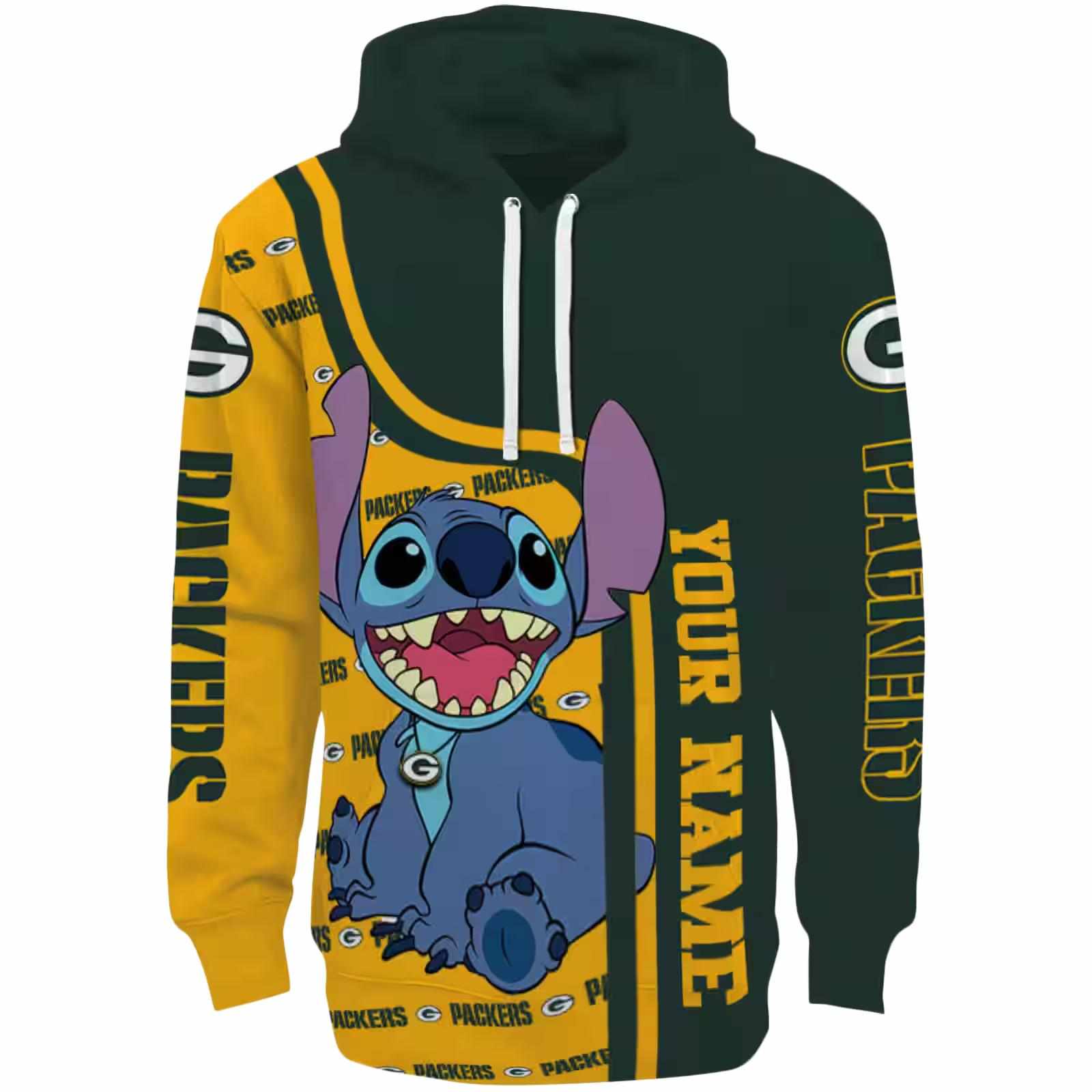 Customized Green Bay Packers Stitch Green Hoodie