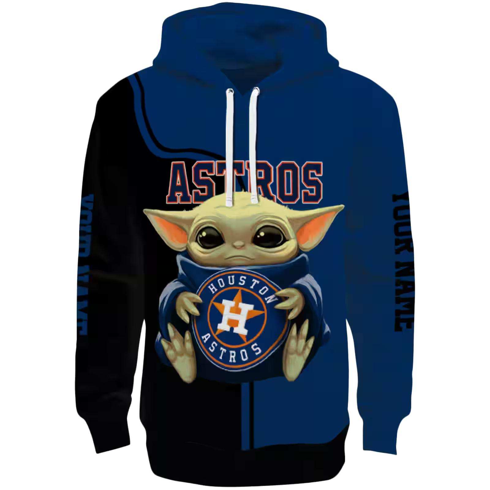 Customized Houston Astros Baby Yoda Blue Black Hoodie