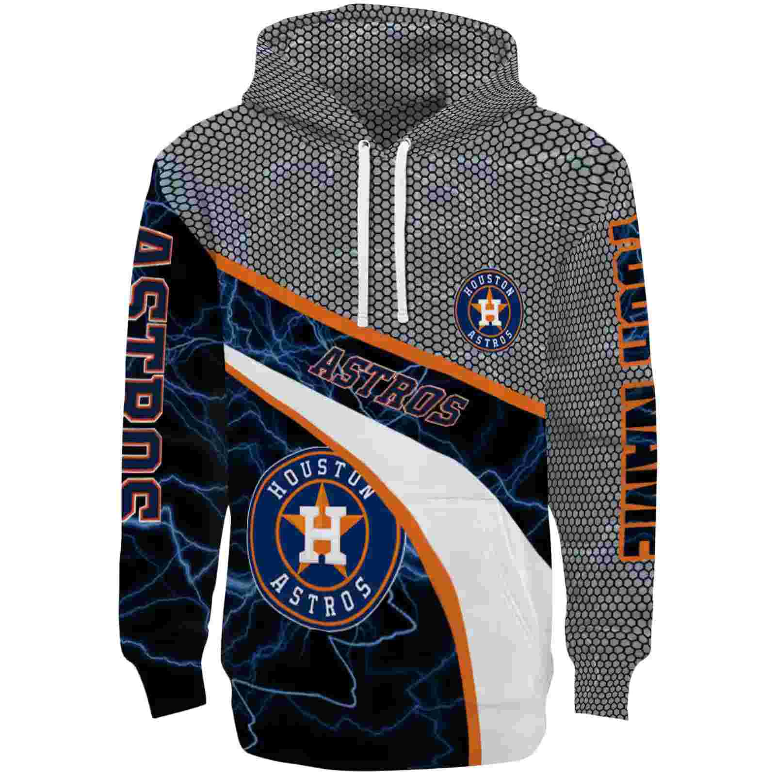 Customized Houston Astros Hexagonal Mesh Blue Black Gray Hoodie