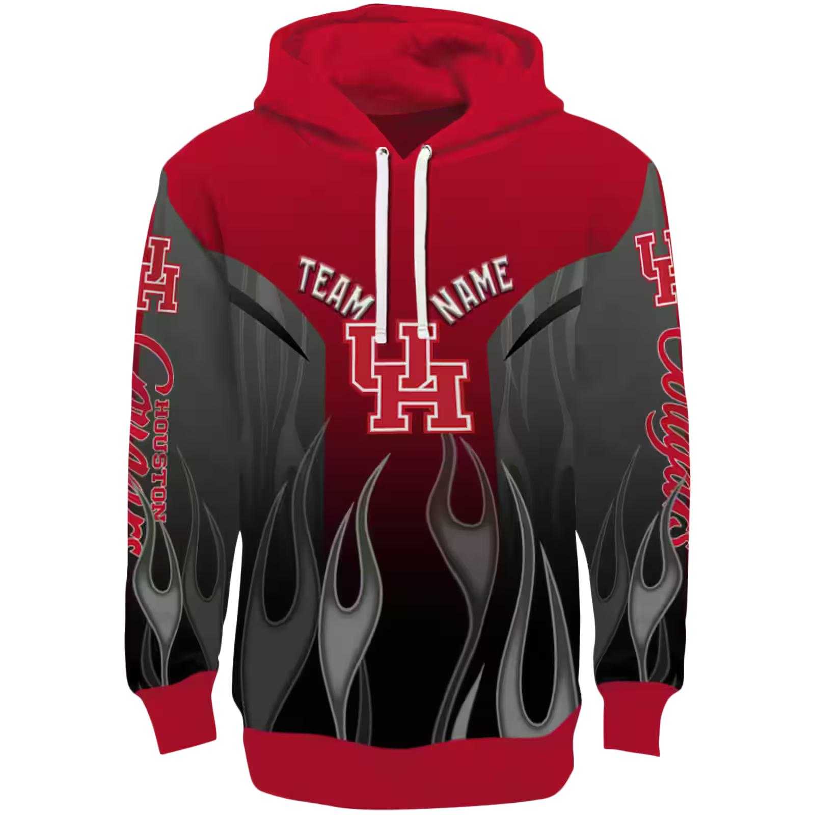 Customized Houston Cougars Flame Design Red Hoodie