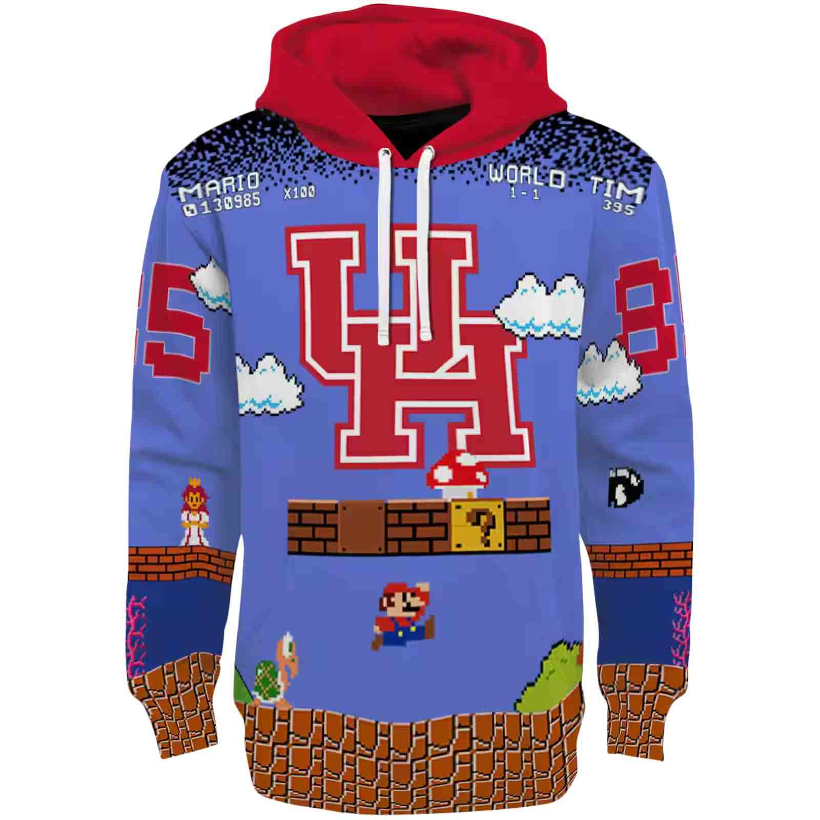 Customized Houston Cougars Mario Blue Black Hoodie