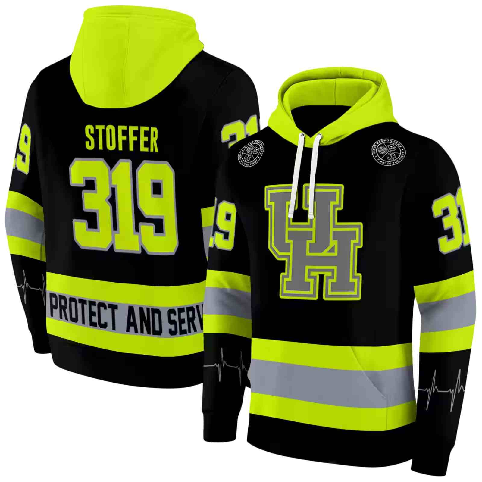 customized houston cougars safety motif black neon green hoodie fashion forward