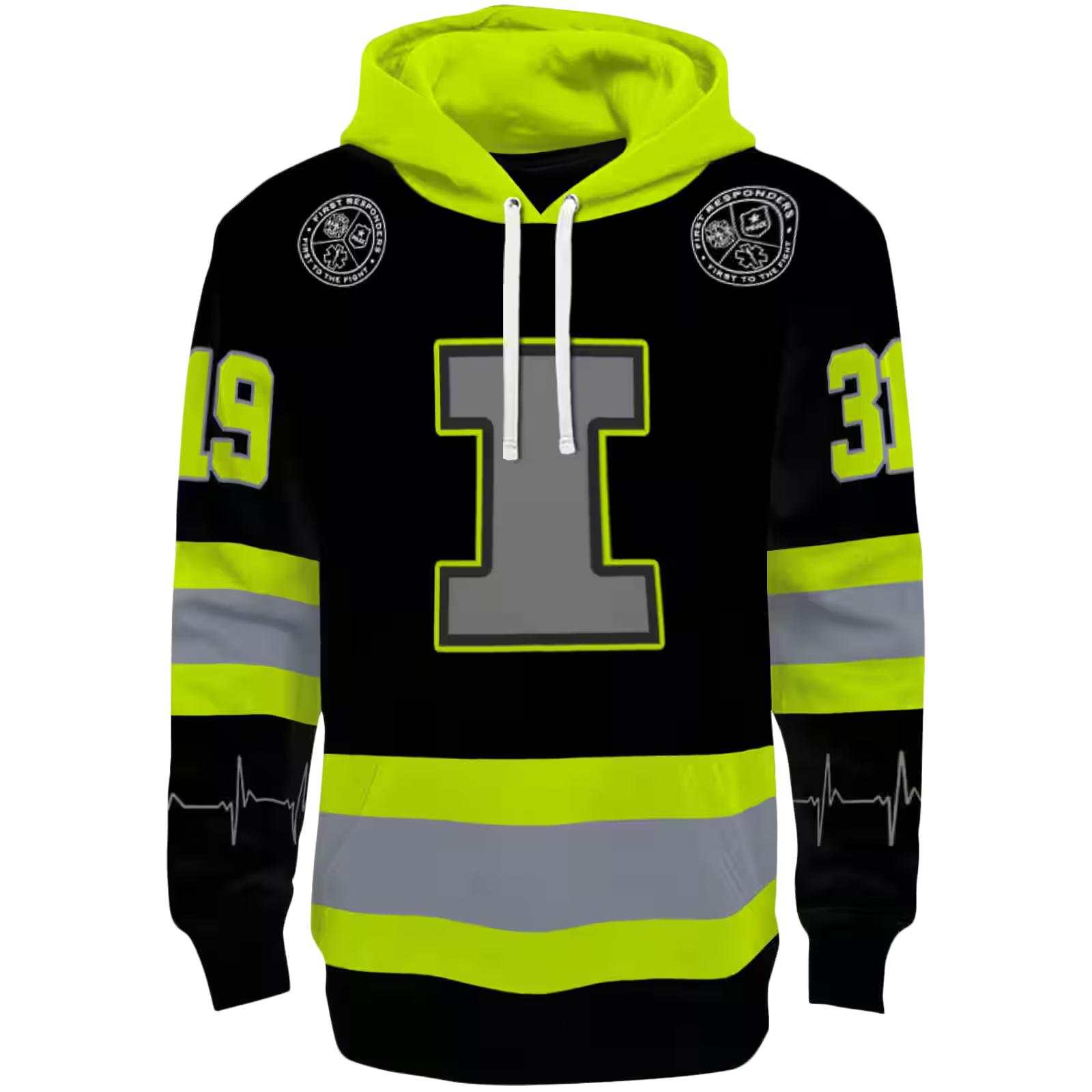 Customized Illinois Fighting Illini Safety Motif Black Neon Green Hoodie
