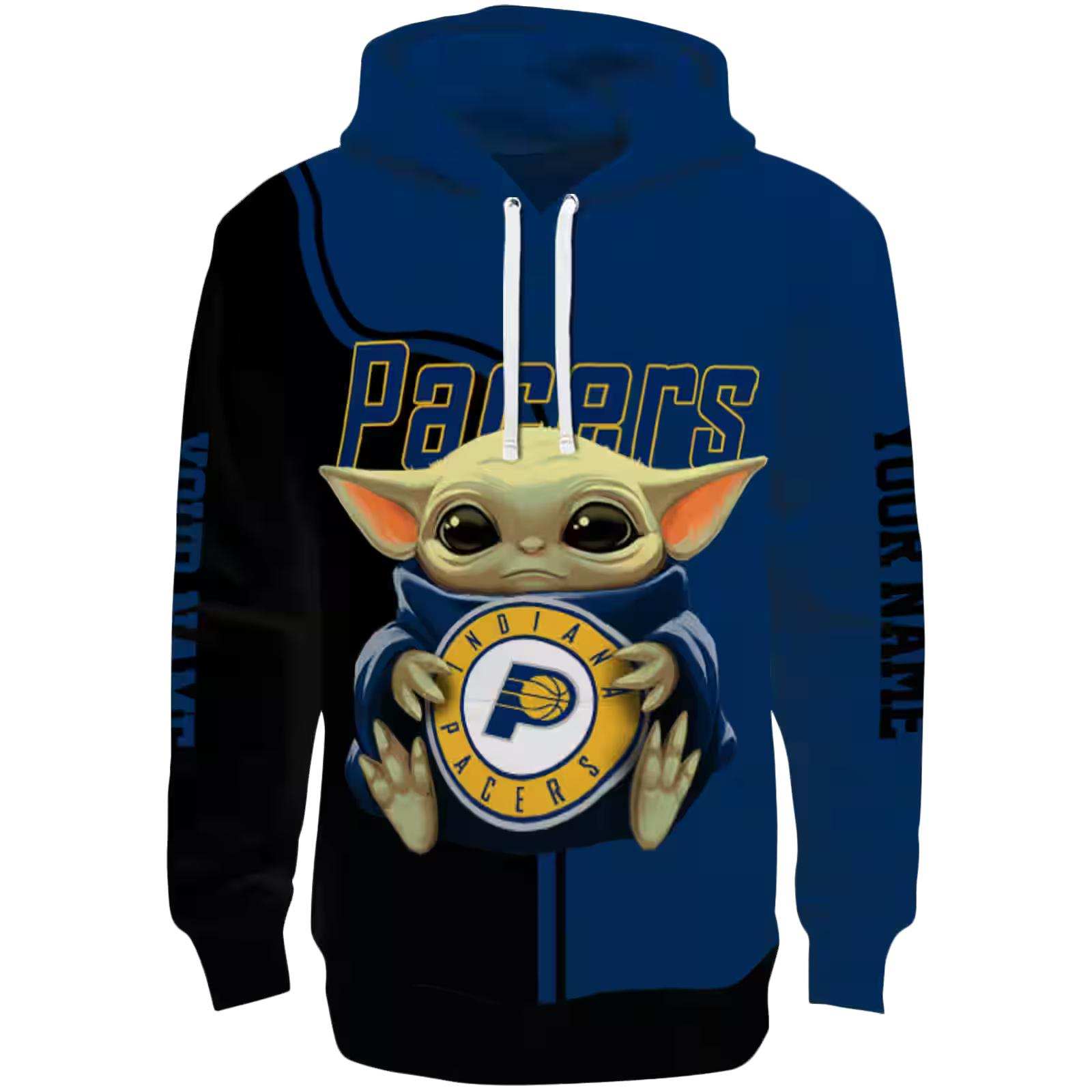 Customized Indiana Pacers Baby Yoda Blue Black Hoodie