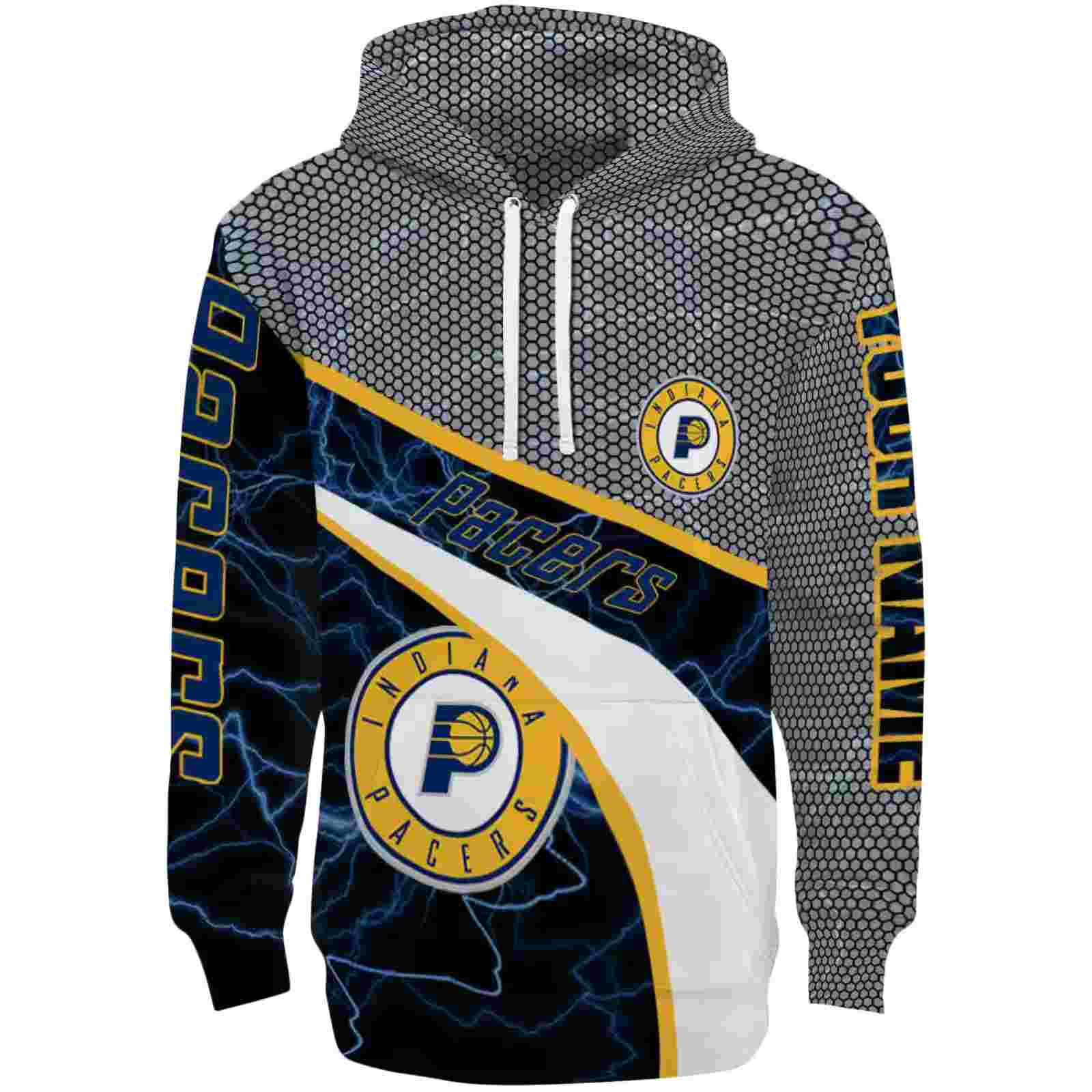 Customized Indiana Pacers Hexagonal Mesh Blue Black Gray Hoodie