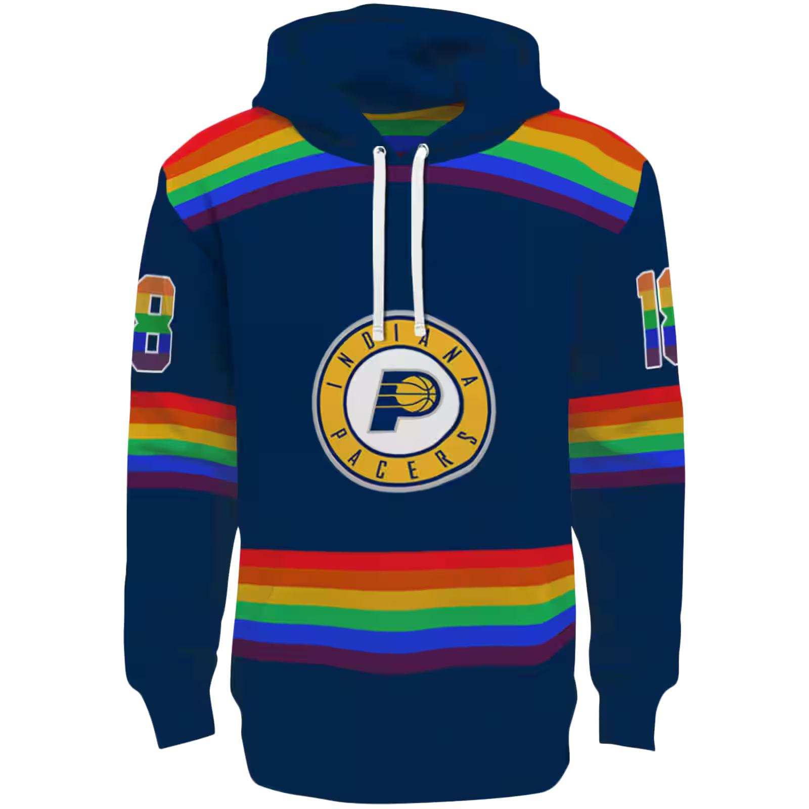 Customized Indiana Pacers Rainbow Stripes Blue Hoodie