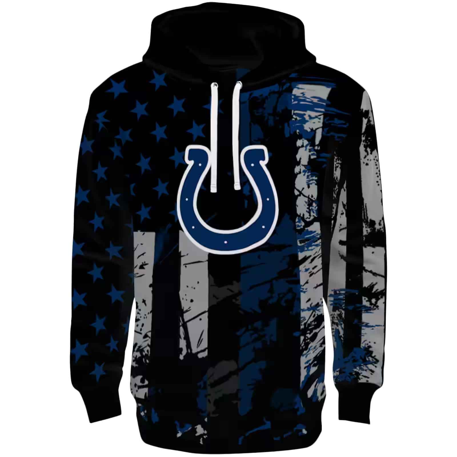 Customized Indianapolis Colts Distressed Flag Blue Black Hoodie