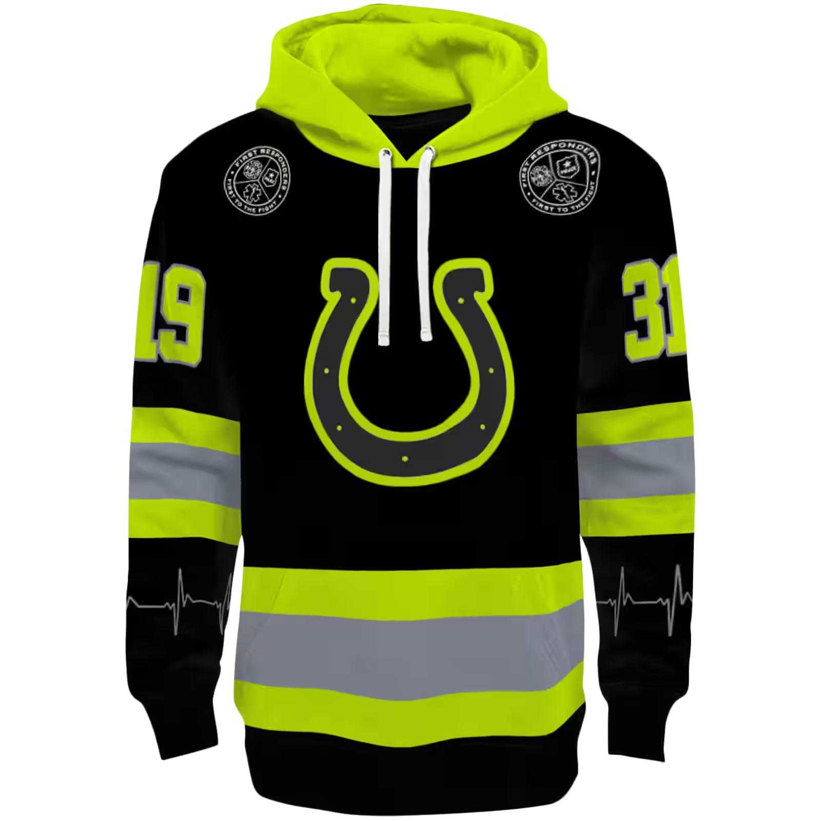 Customized Indianapolis Colts Safety Motif Black Neon Green Hoodie