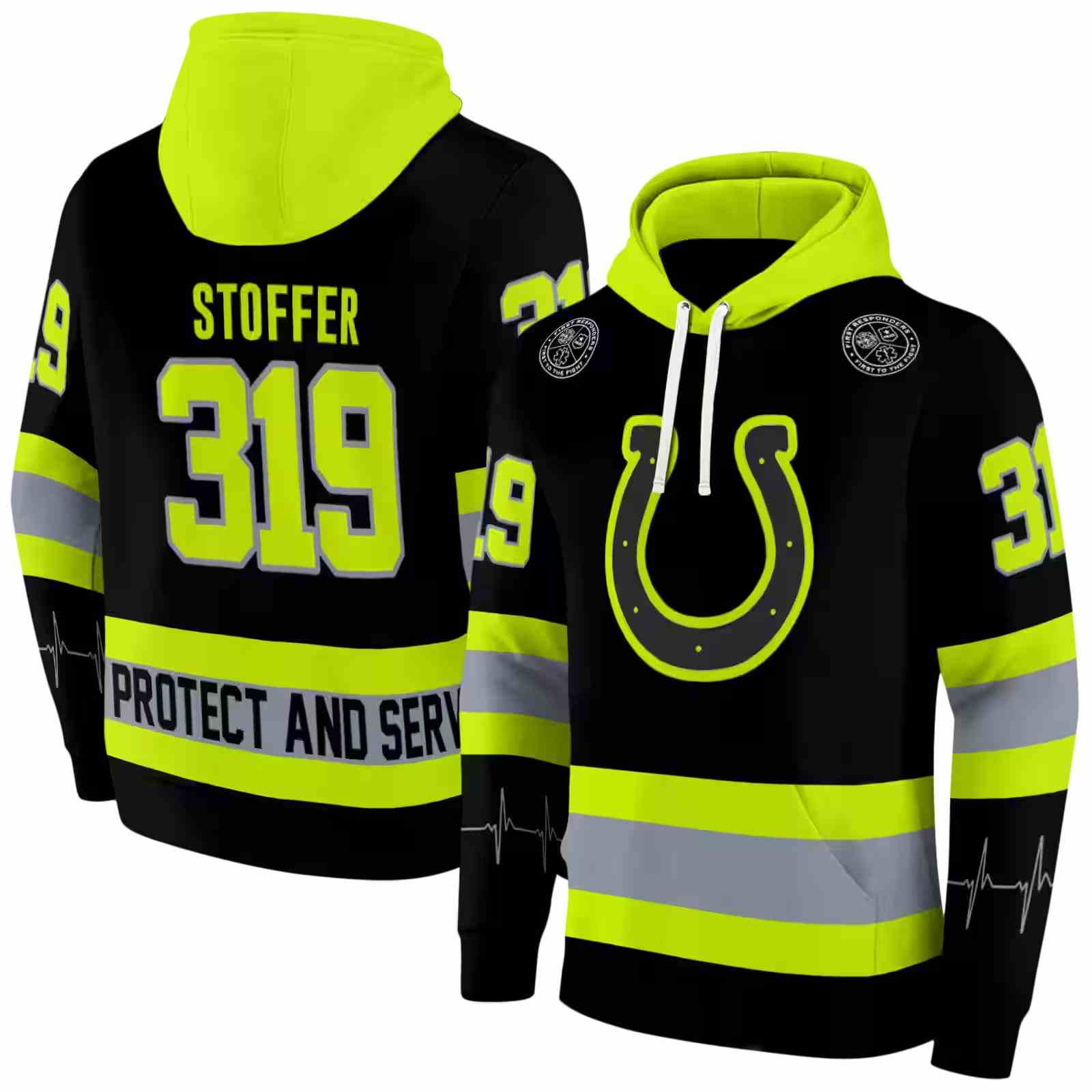 customized indianapolis colts safety motif black neon green hoodie fashion forward