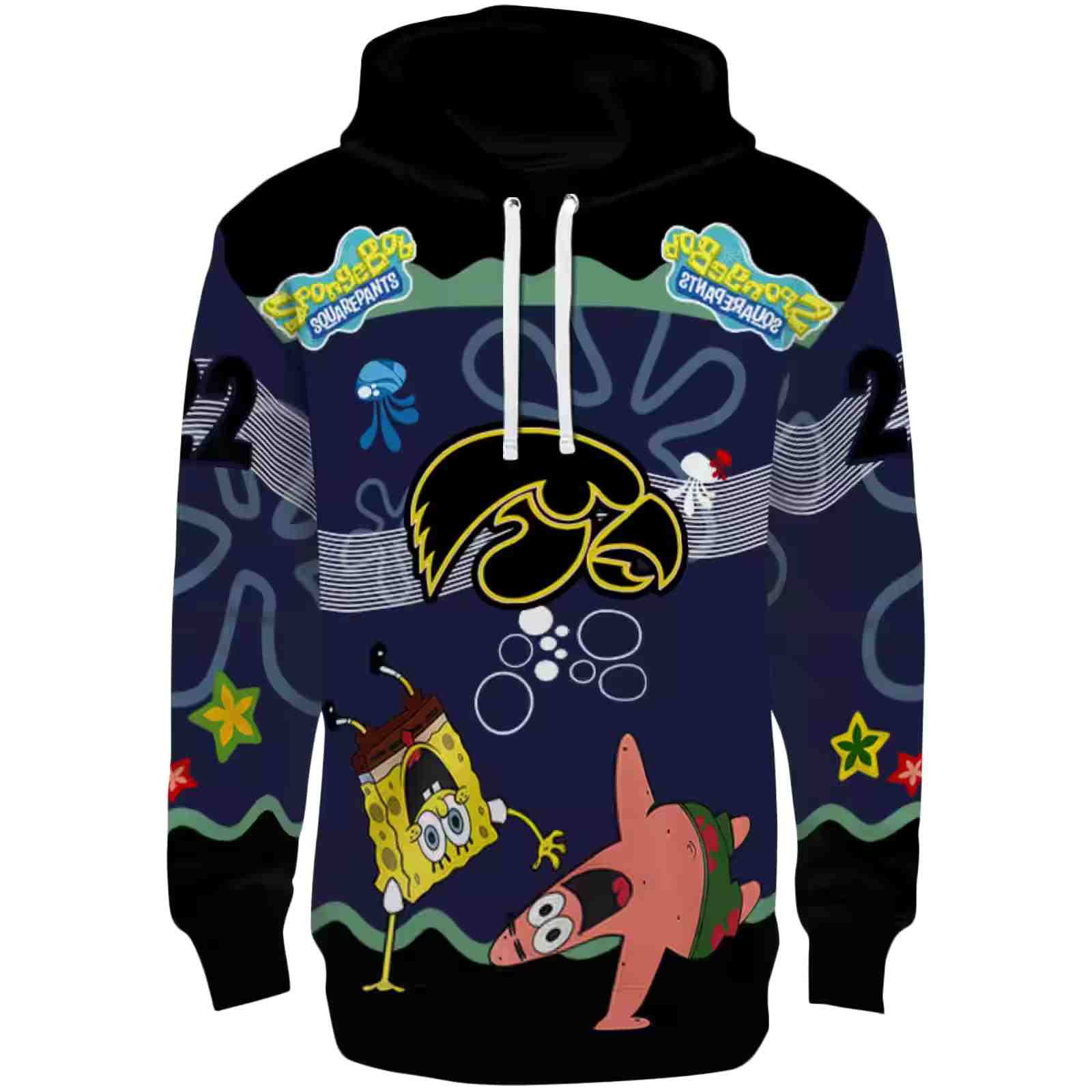 Customized Iowa Hawkeyes Spongebob Patrick Star Black Navy Hoodie