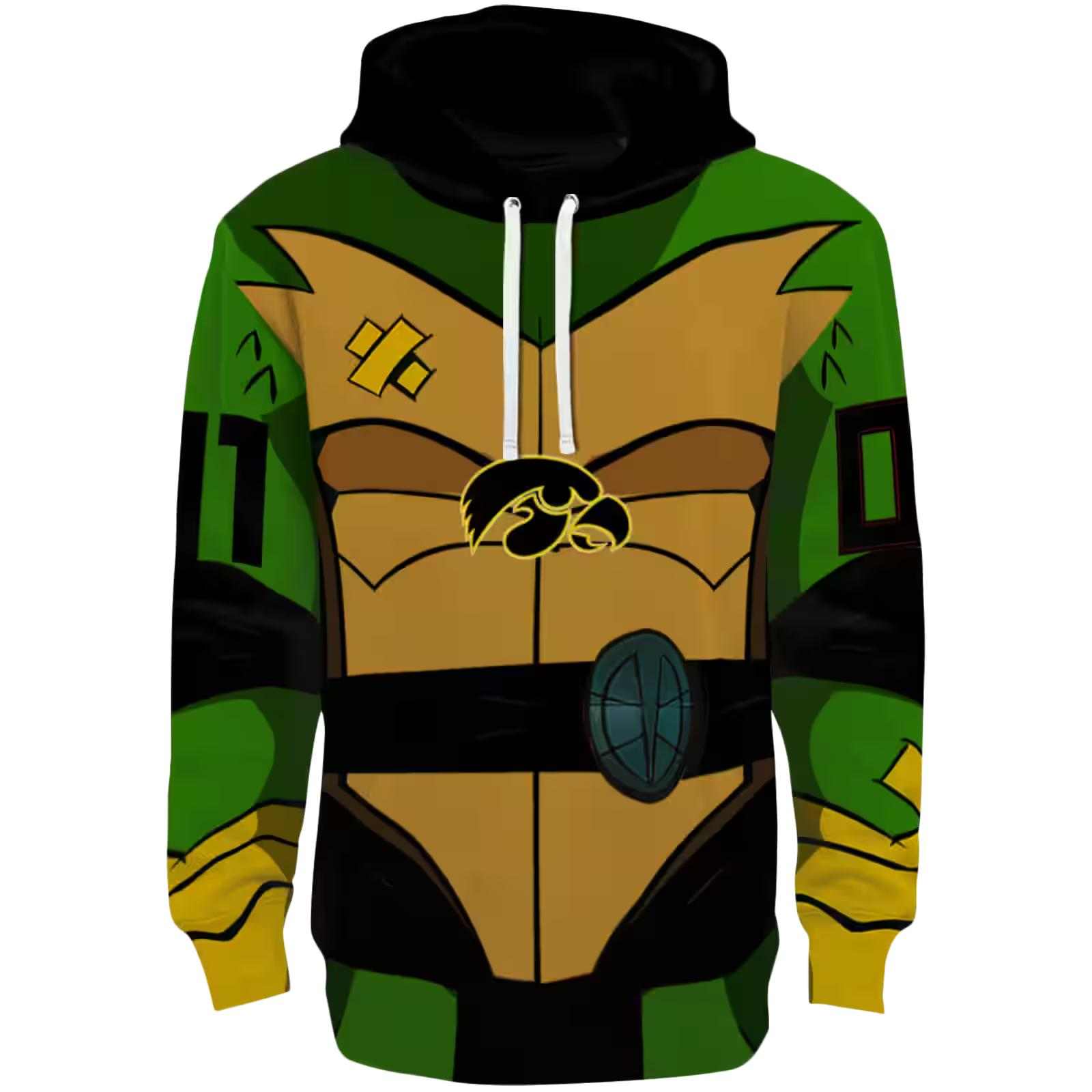 Customized Iowa Hawkeyes Superhero Armor Black Green Hoodie