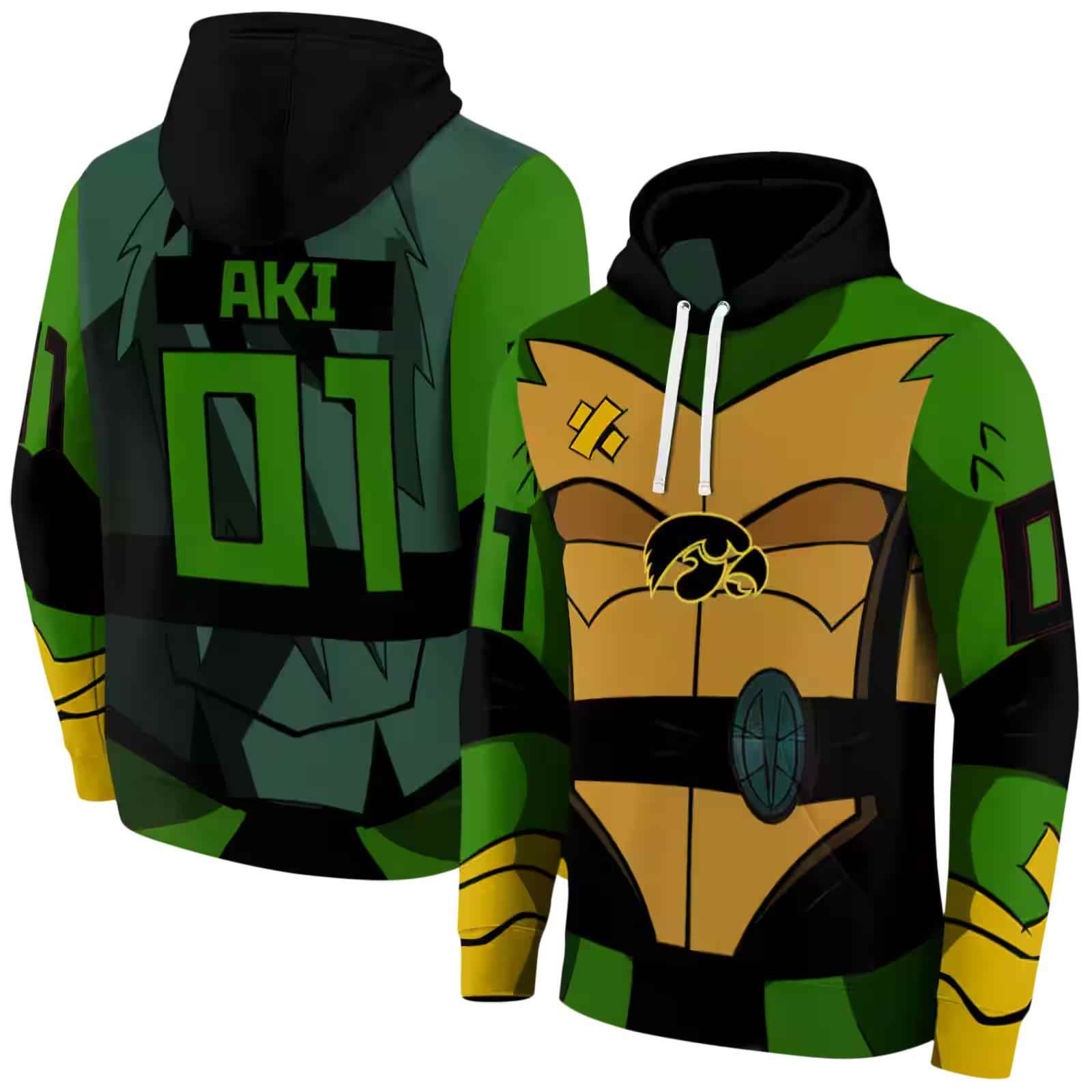 customized iowa hawkeyes superhero armor black green hoodie fashion forward