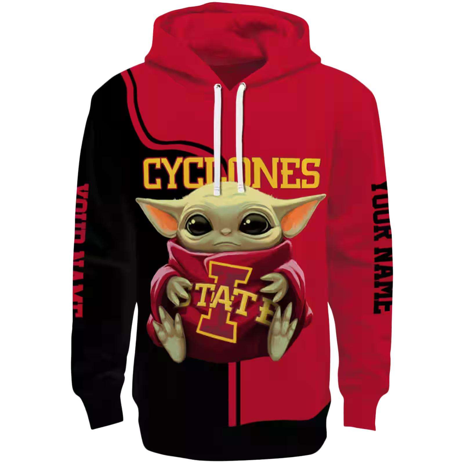 Customized Iowa State Cyclones Baby Yoda Red Black Hoodie