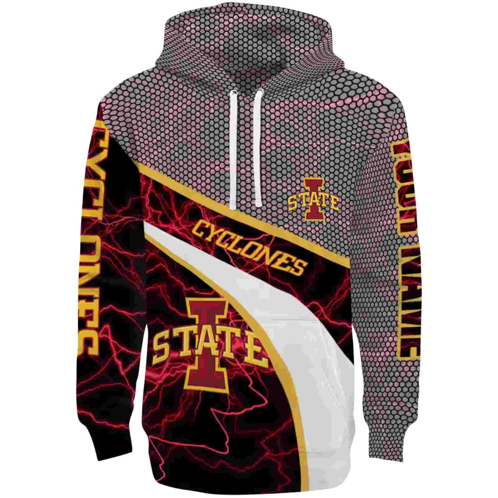 Customized Iowa State Cyclones Hexagonal Mesh Red Black Gray Hoodie