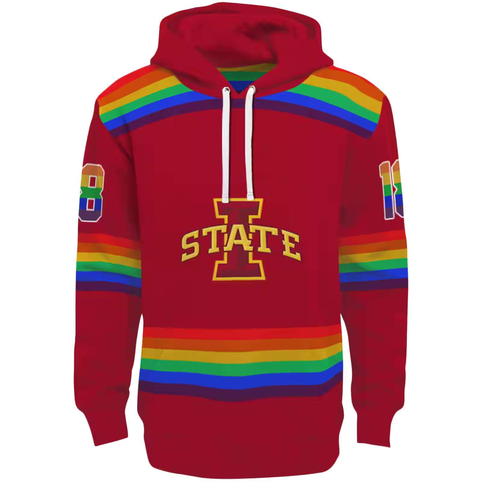 Customized Iowa State Cyclones Rainbow Stripes Red Hoodie