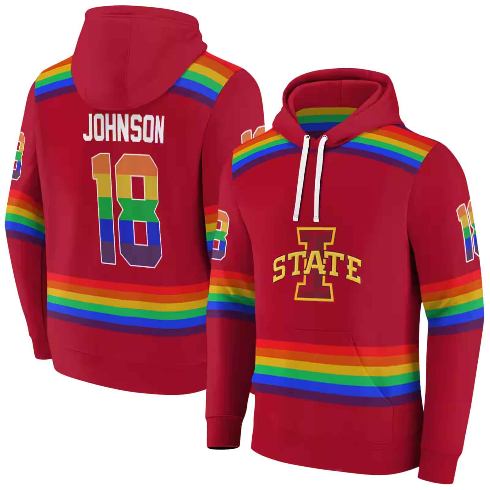customized iowa state cyclones rainbow stripes red hoodie fashion forward