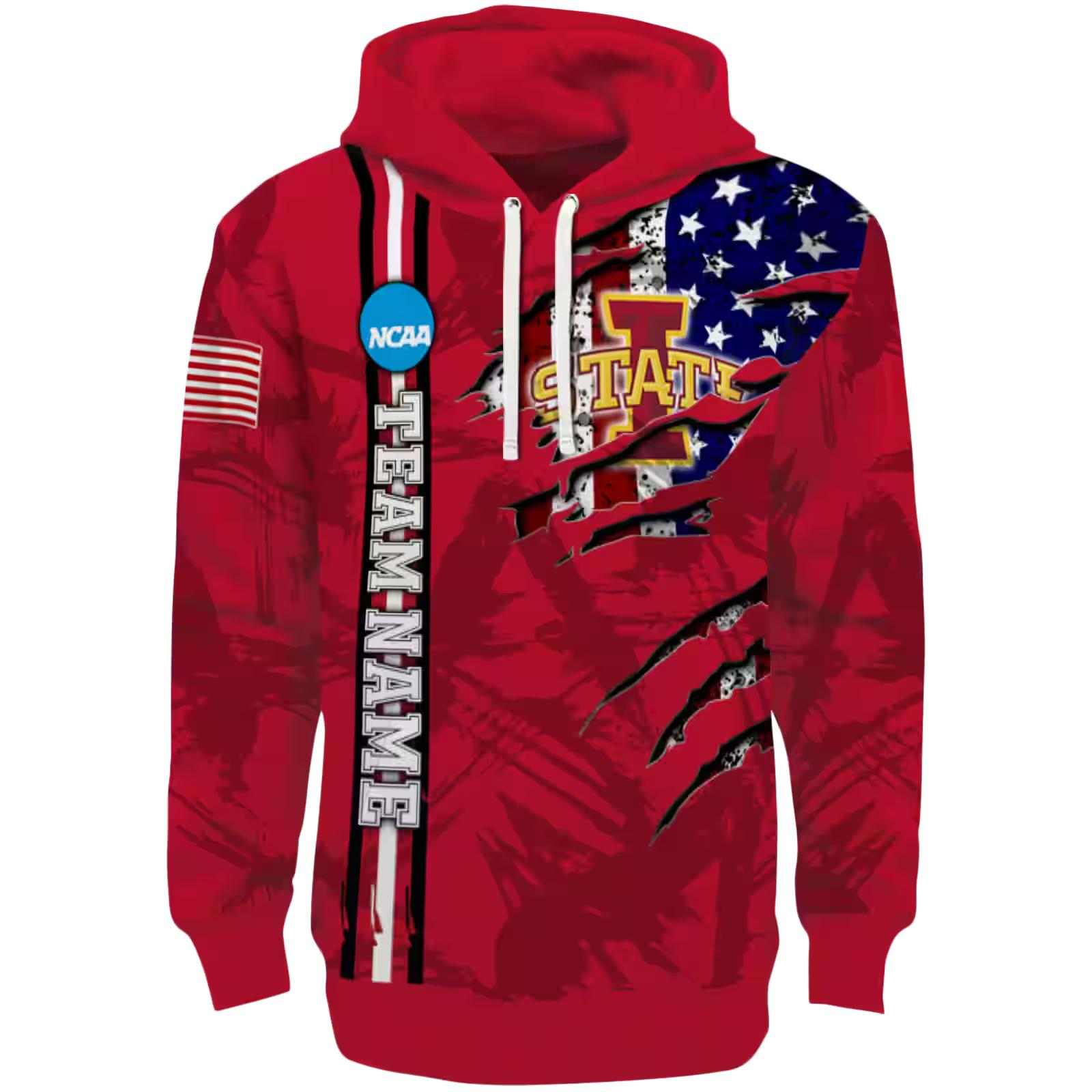 Customized Iowa State Cyclones Ripped Flag Red Hoodie