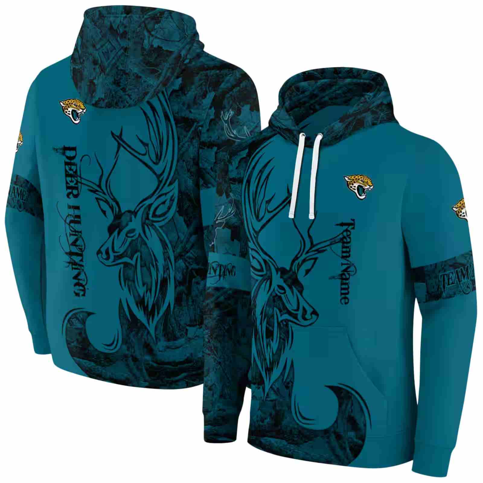 customized jacksonville jaguars deer silhouette teal hoodie fashion forward