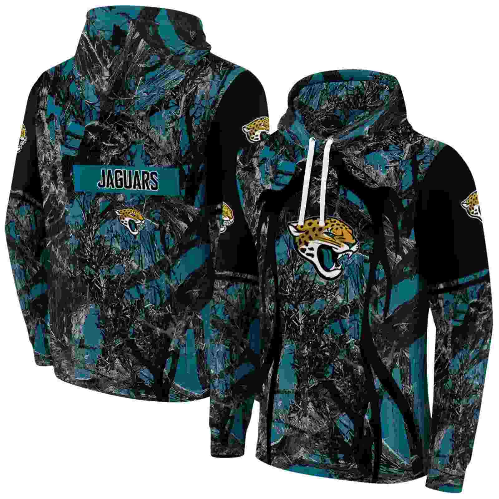 customized jacksonville jaguars hunting theme teal black hoodie fashion forward