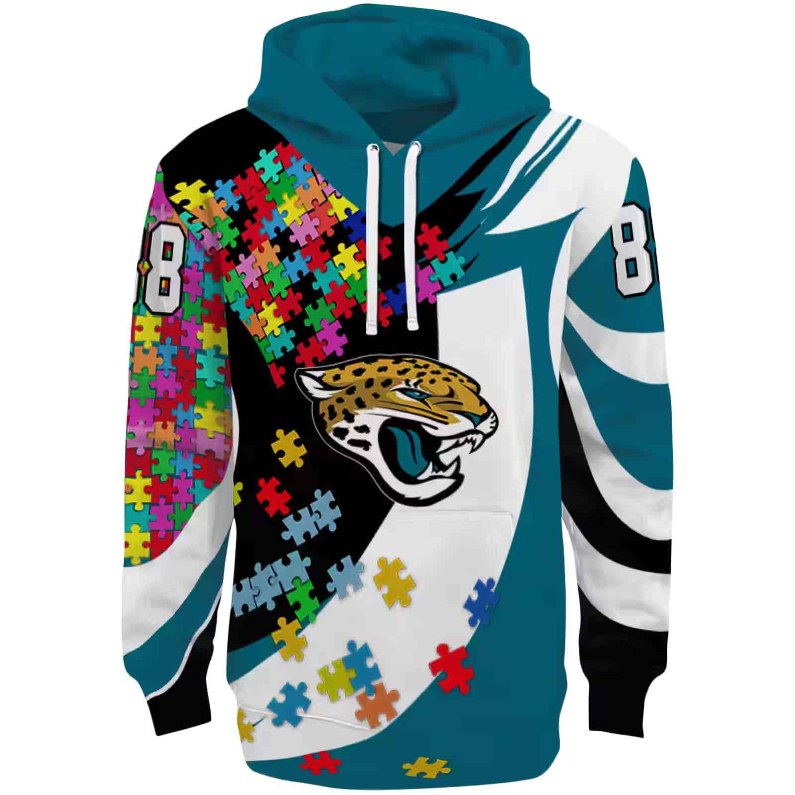 Customized Jacksonville Jaguars Puzzle Pieces Teal Hoodie