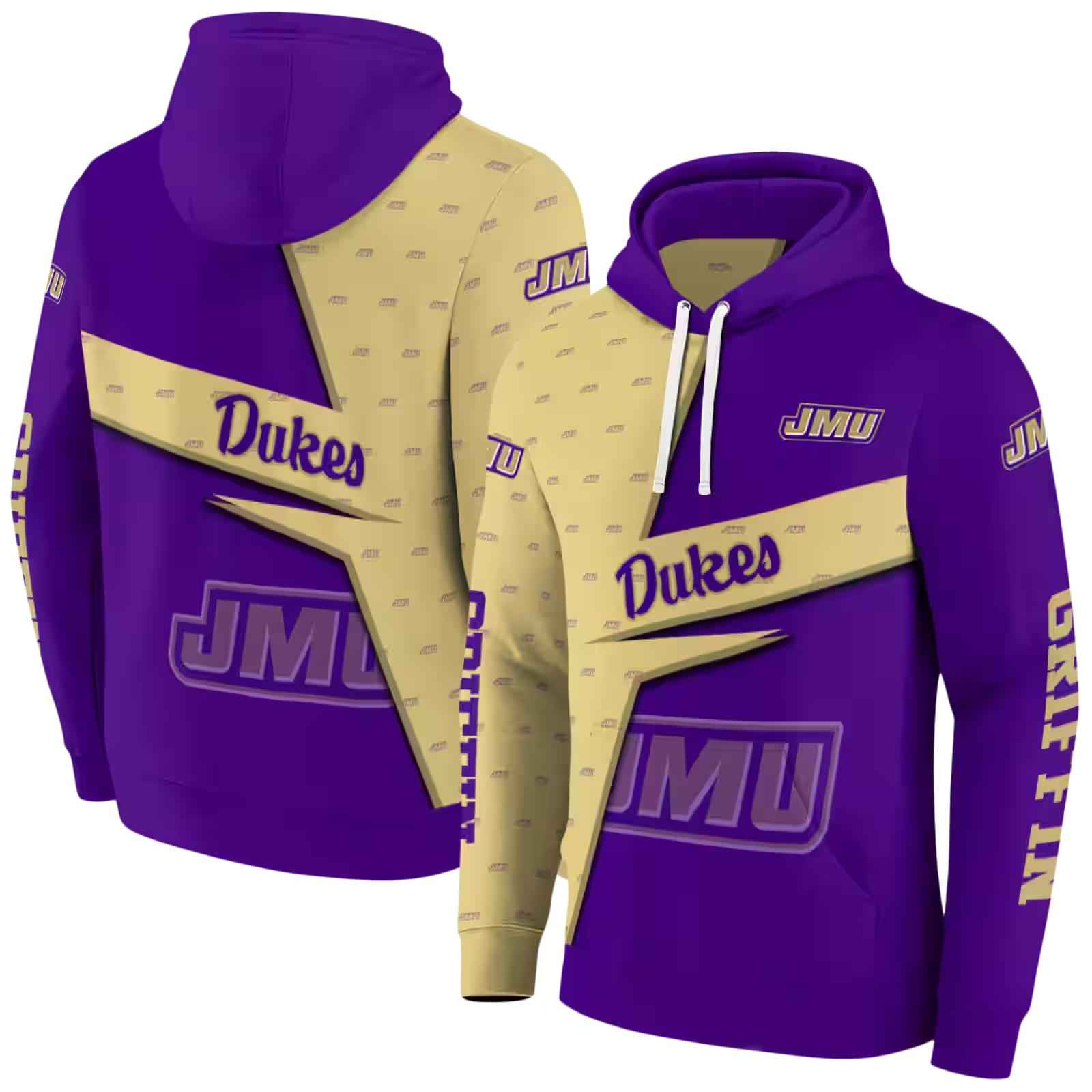 customized james madison dukes abstract shape purple hoodie fashion forward