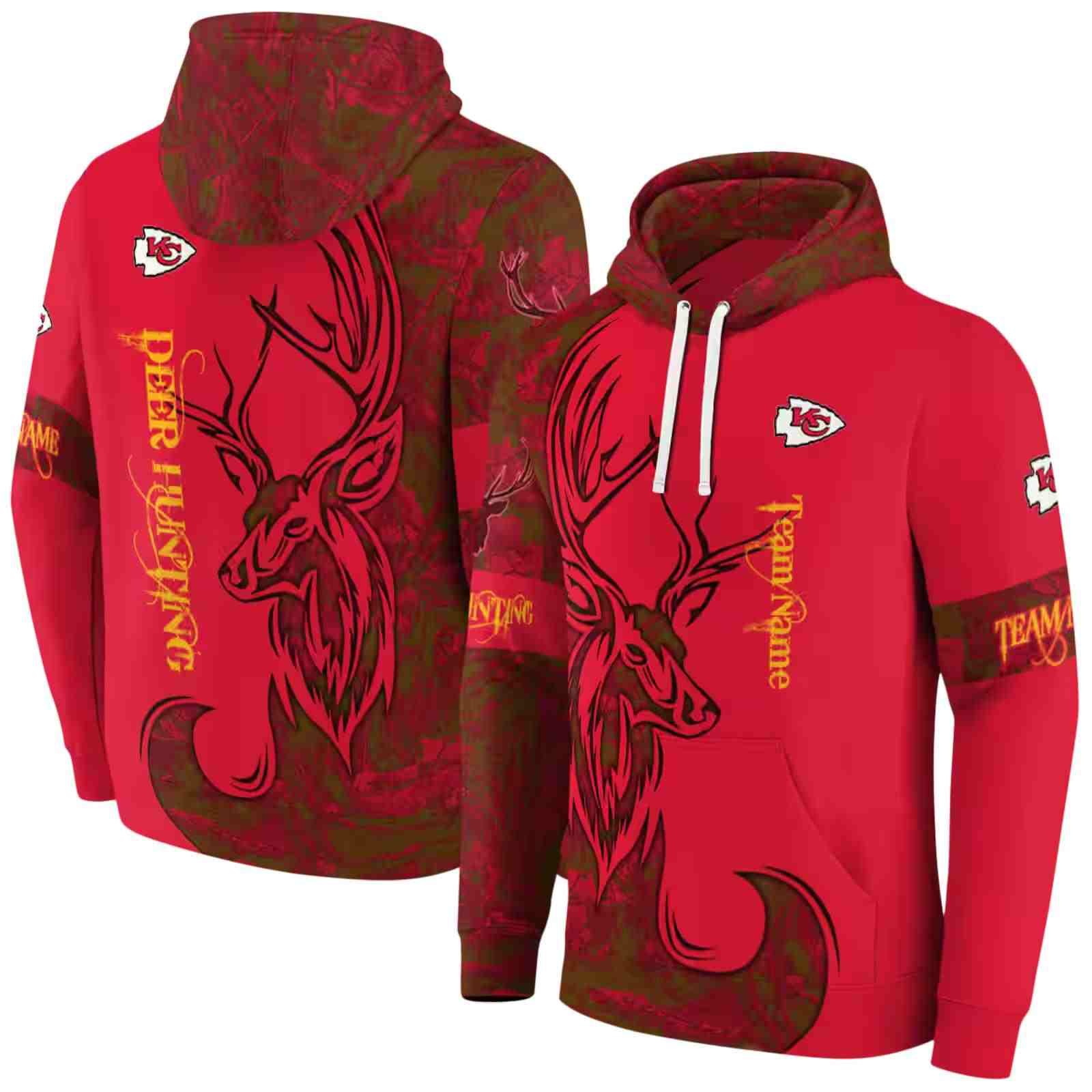 customized kansas city chiefs deer silhouette red hoodie fashion forward