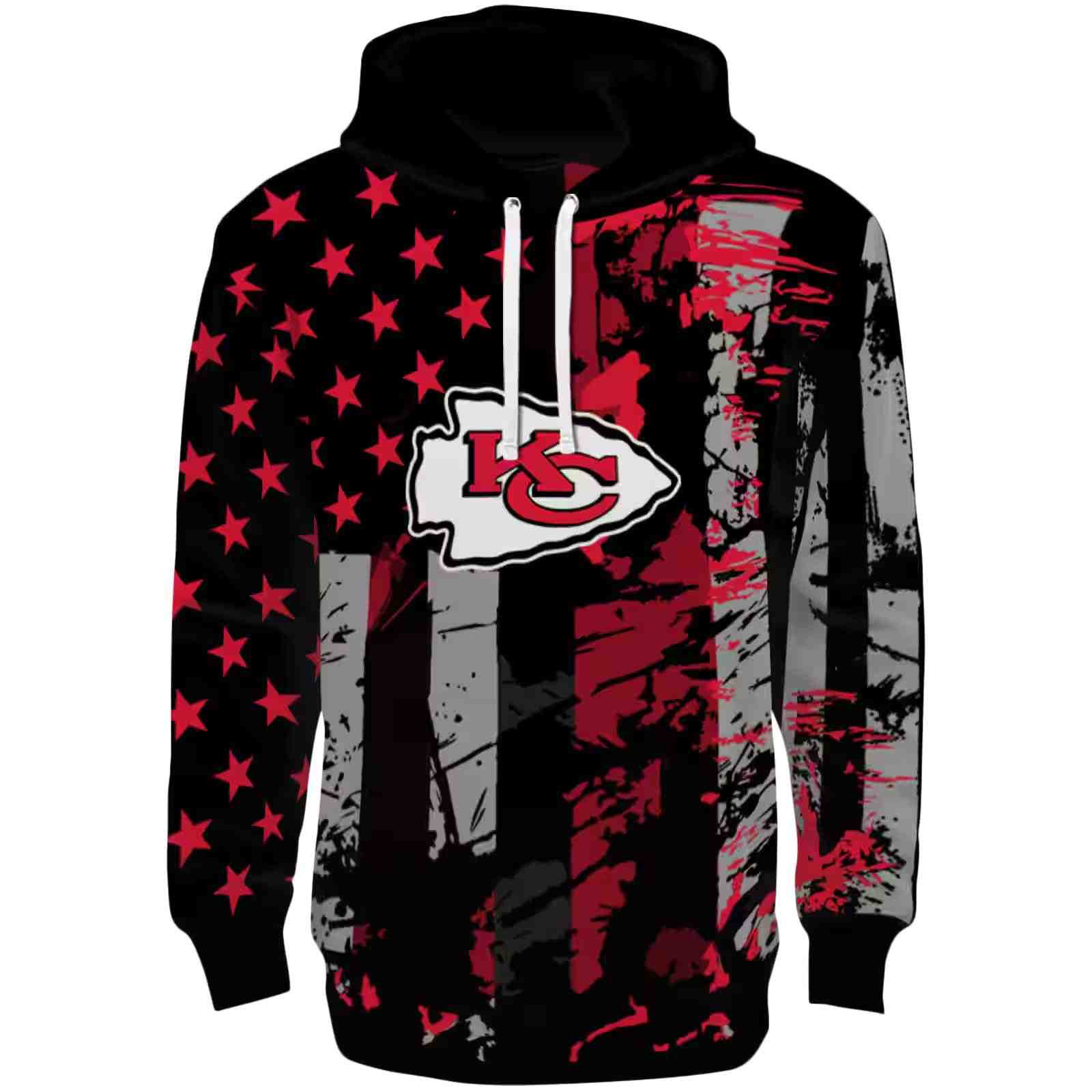 Customized Kansas City Chiefs Distressed Flag Red Black Hoodie