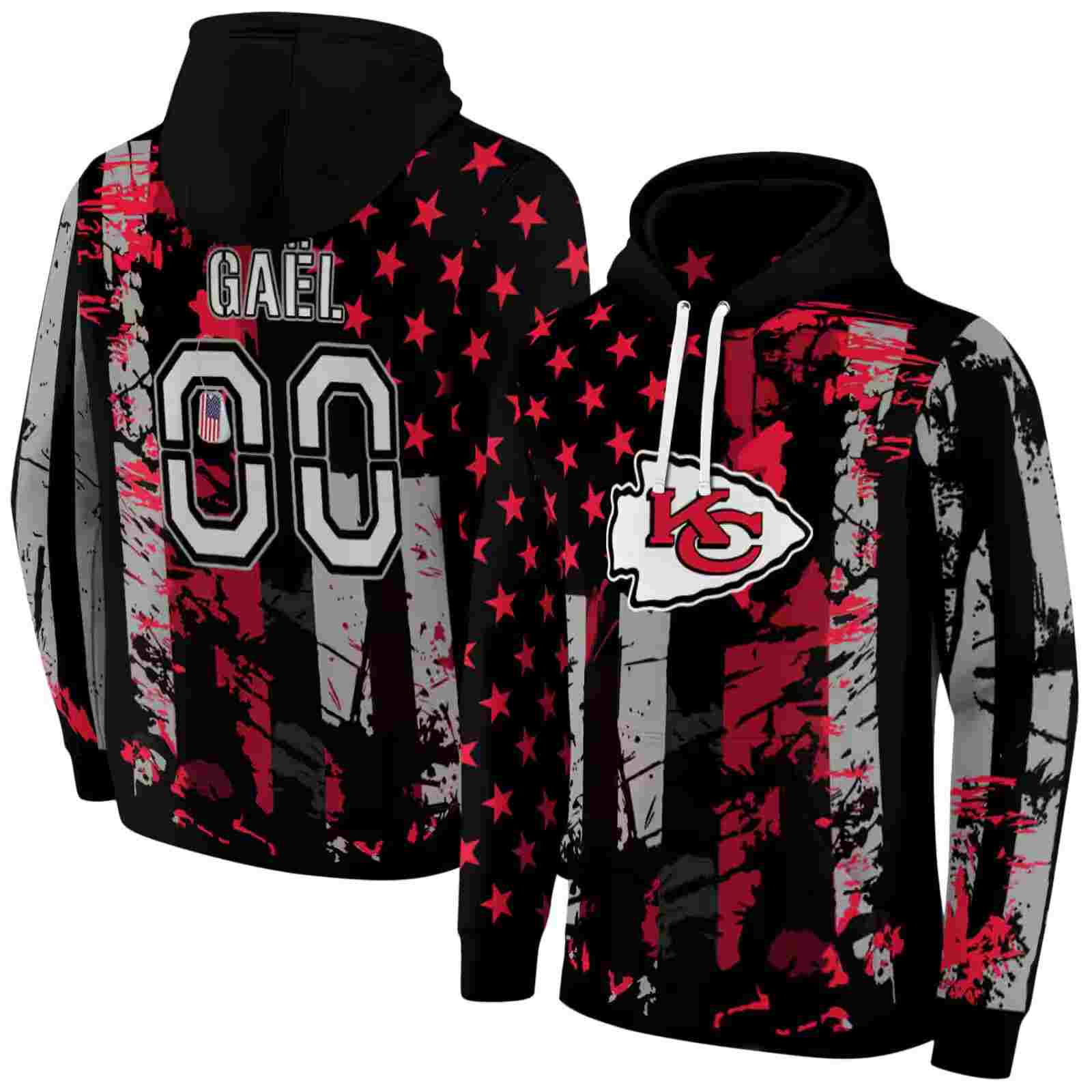 customized kansas city chiefs distressed flag red black hoodie fashion forward