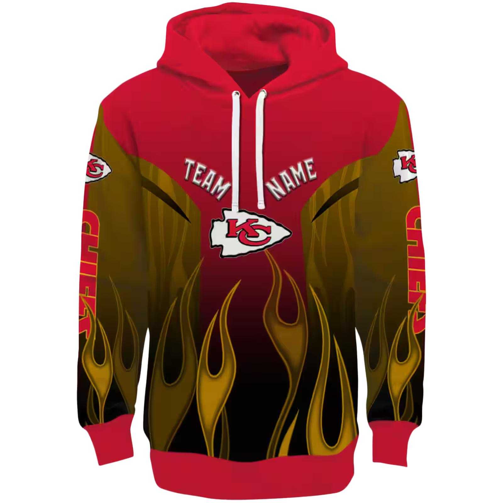 Customized Kansas City Chiefs Flame Design Red Hoodie