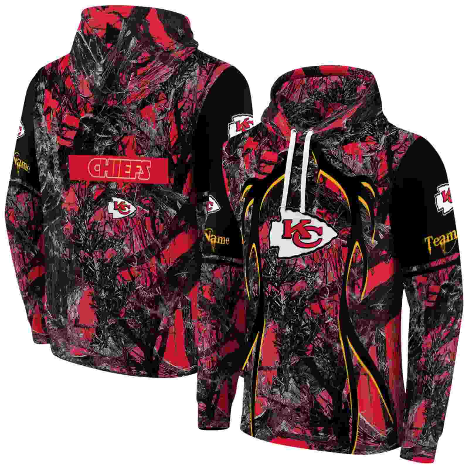 customized kansas city chiefs hunting theme red black hoodie fashion forward