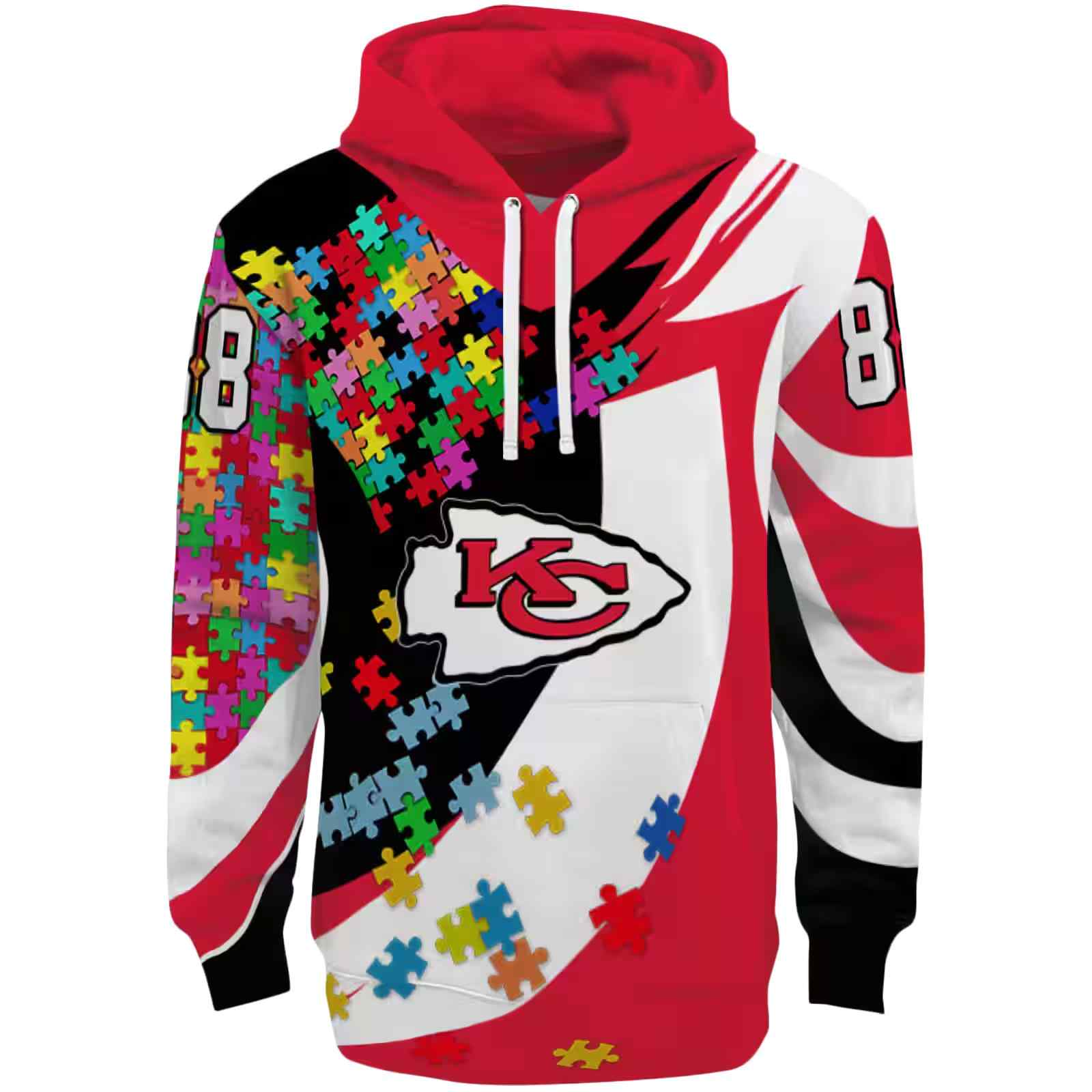 Customized Kansas City Chiefs Puzzle Pieces Red Hoodie