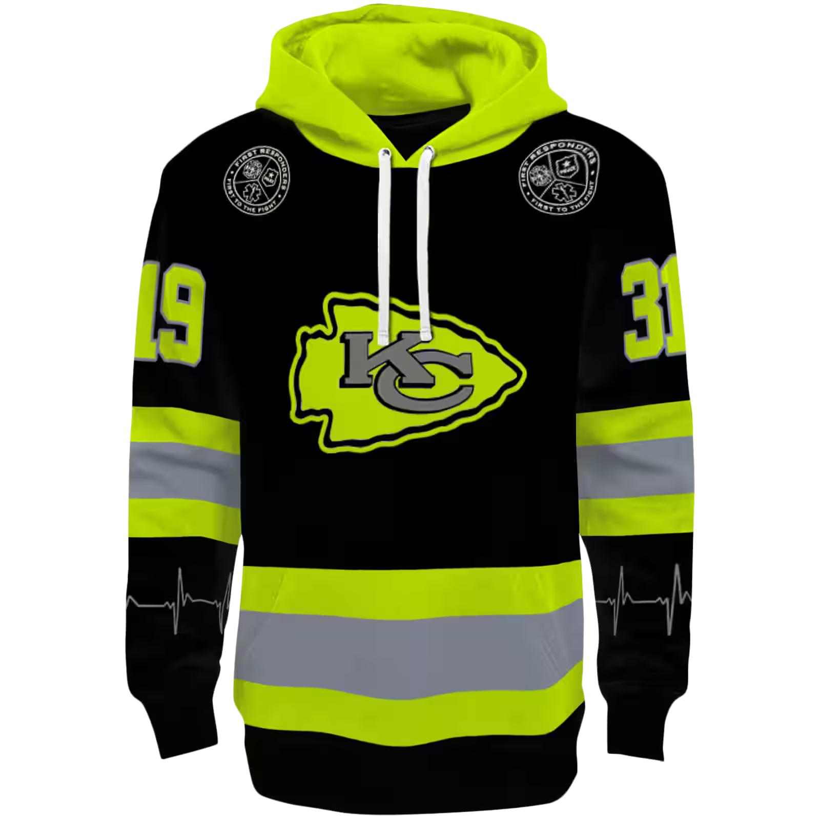 Customized Kansas City Chiefs Safety Motif Black Neon Green Hoodie