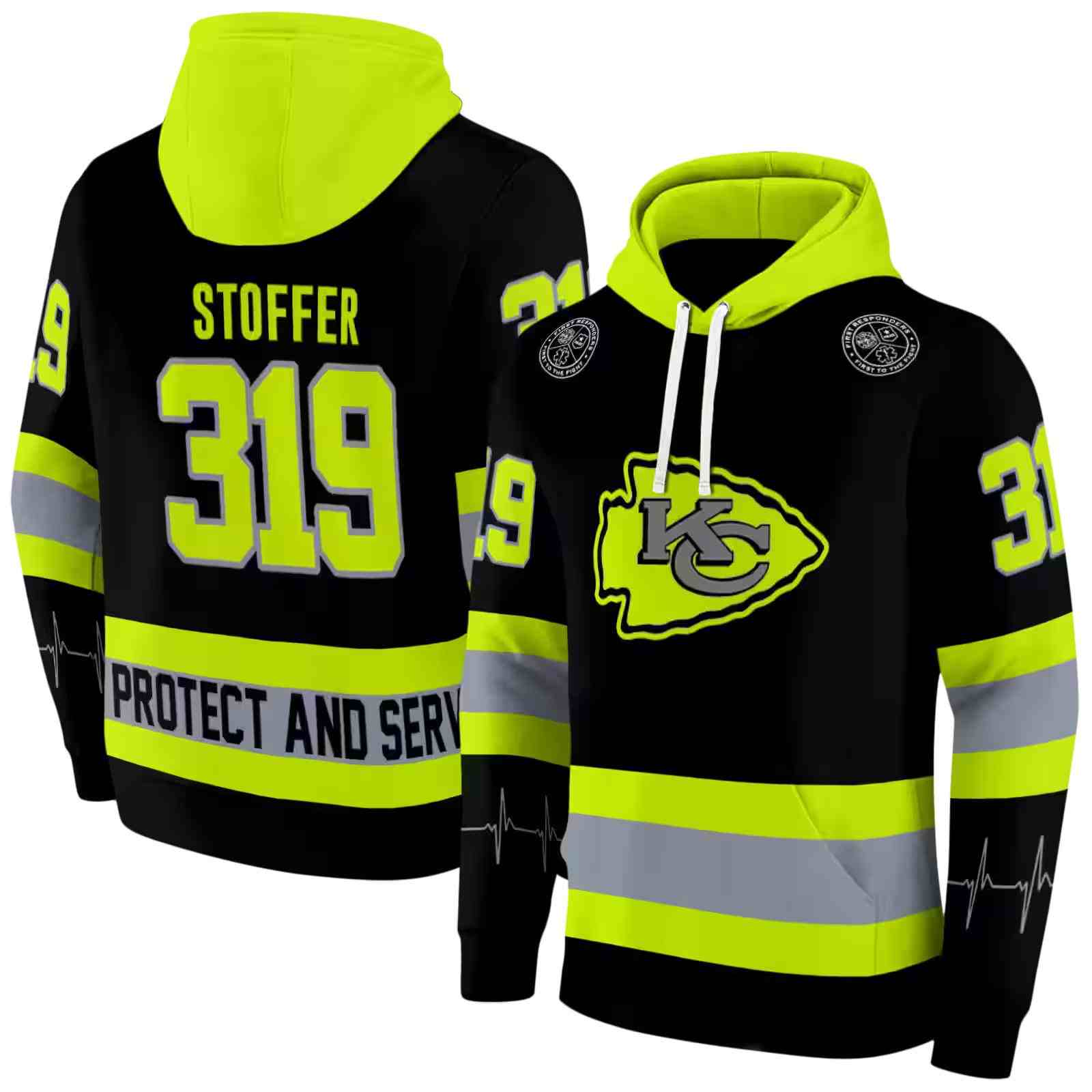 customized kansas city chiefs safety motif black neon green hoodie fashion forward