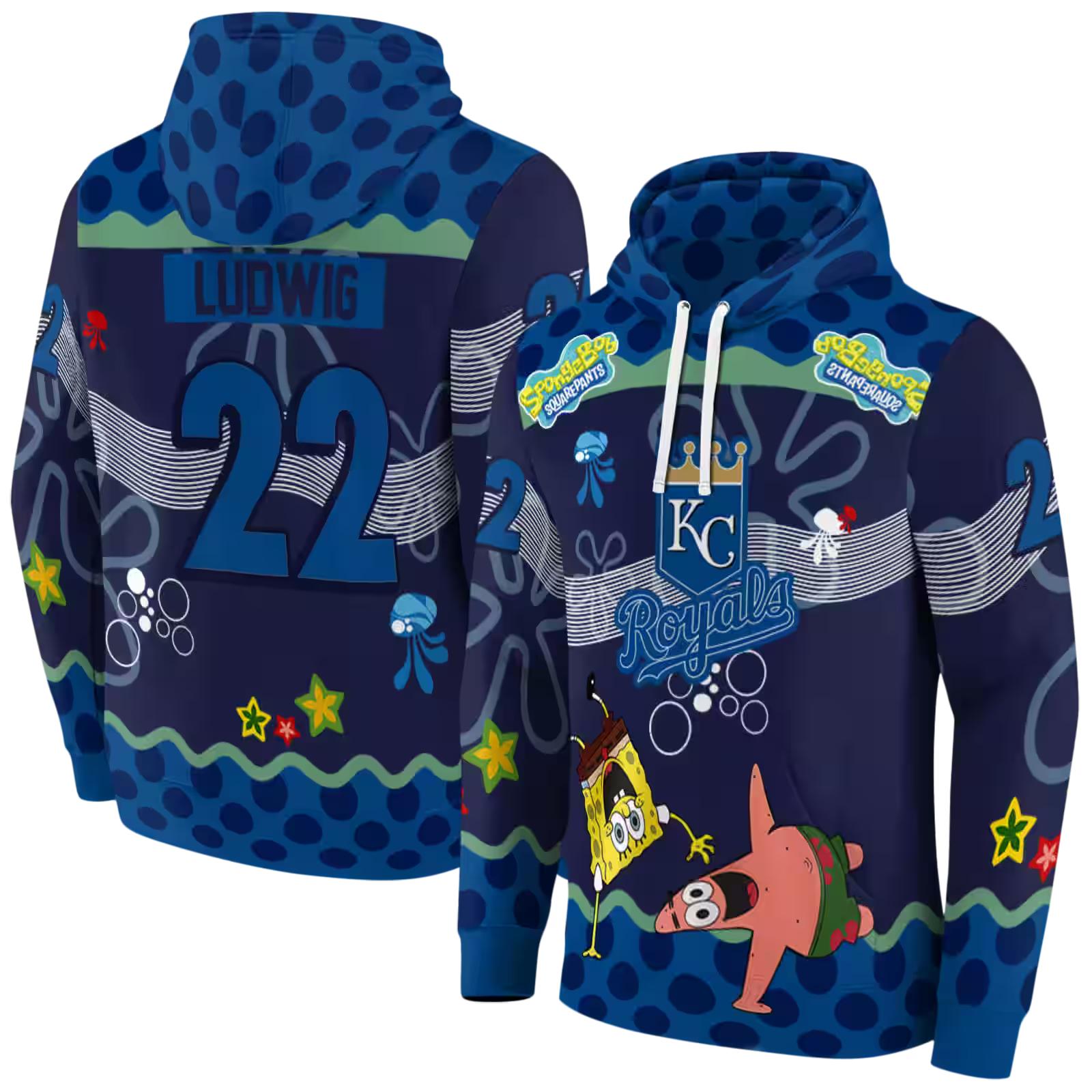 customized kansas city royals spongebob patrick star royal blue navy hoodie fashion forward