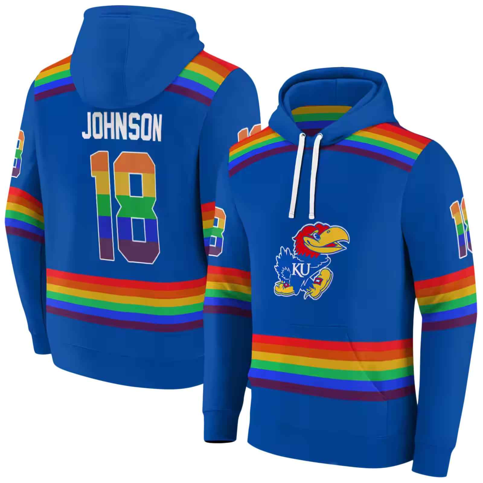 customized kansas jayhawks rainbow stripes blue hoodie fashion forward